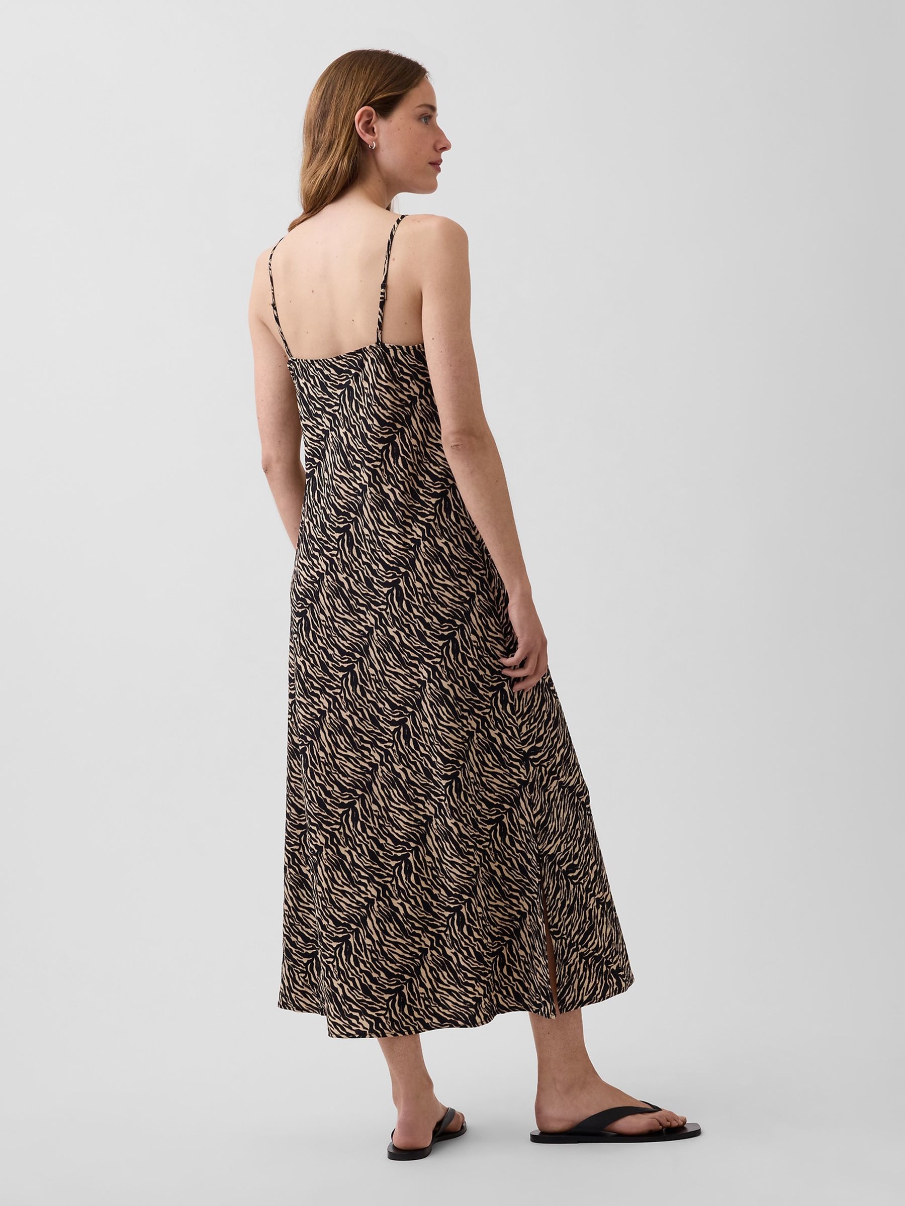 Black Zebra Print Midi Slip Dress - Image 2 of 4 Black Zebra Print Midi Slip Dress - Image 2 of 4