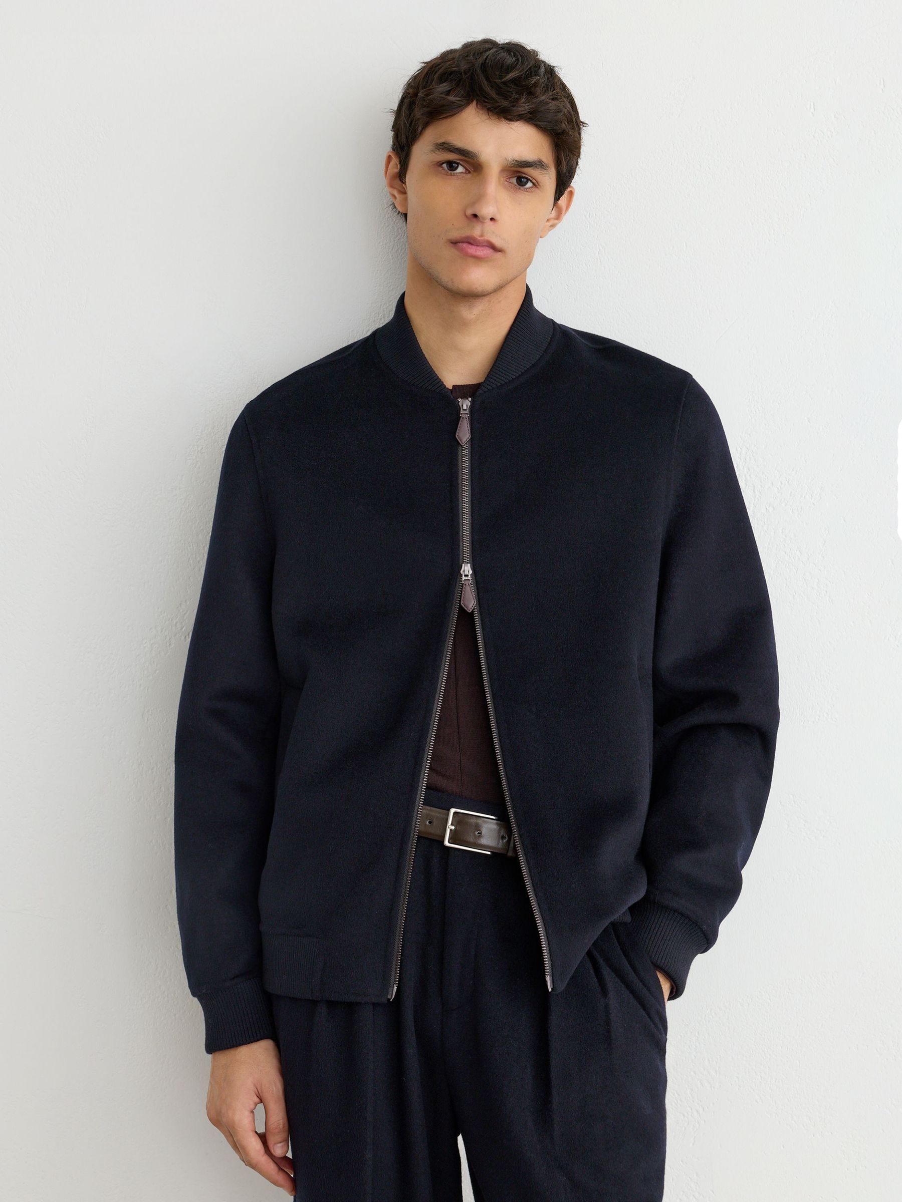 Wool-Blend Zip-Through Bomber Jacket in Navy - Image 4 of 7