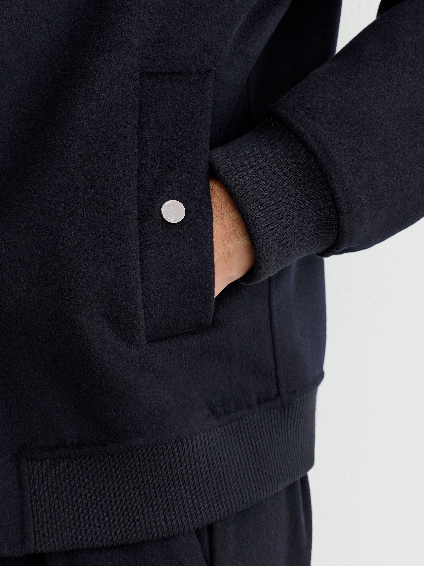 Wool-Blend Zip-Through Bomber Jacket in Navy - Image 6 of 7