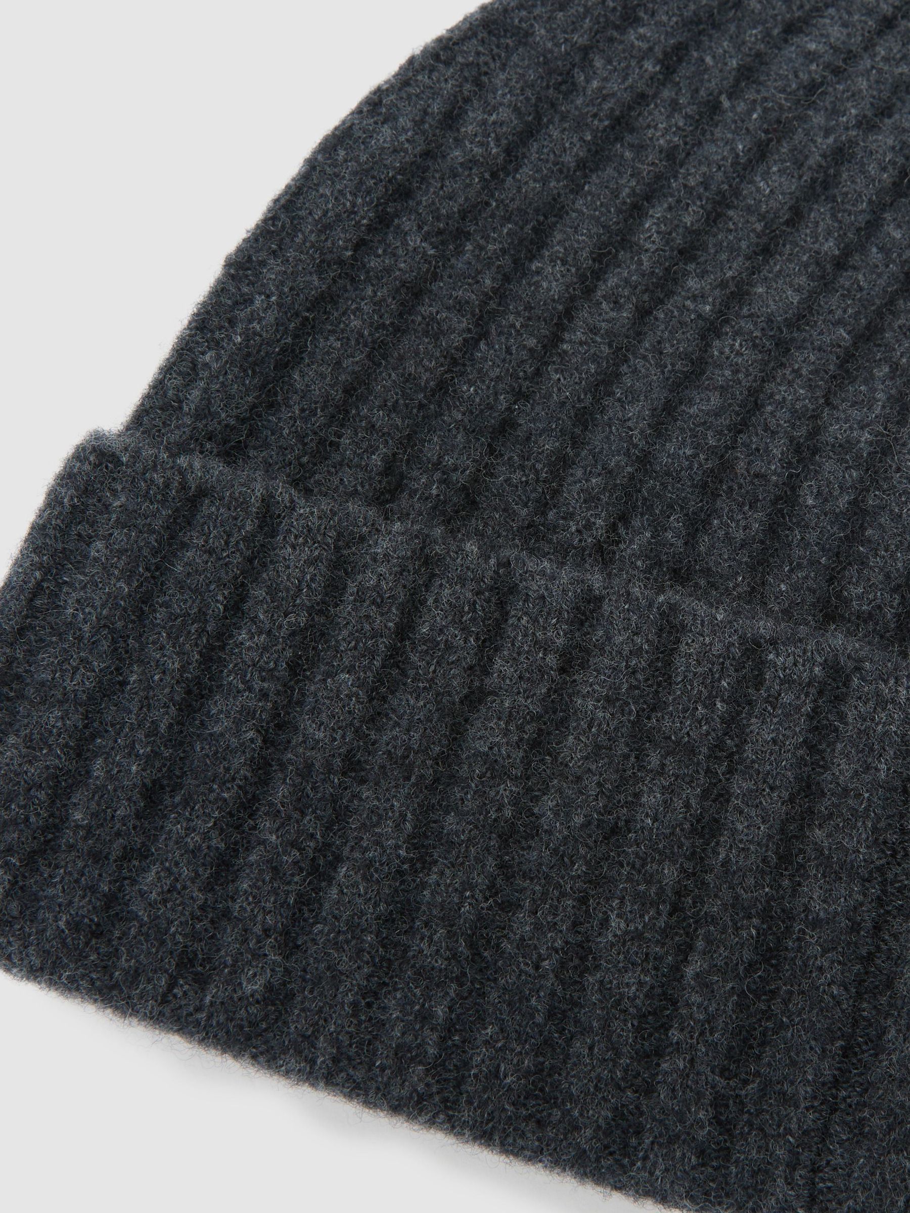 Merino Wool-Blend Wide-Rib Beanie in Charcoal Grey - Image 2 of 3