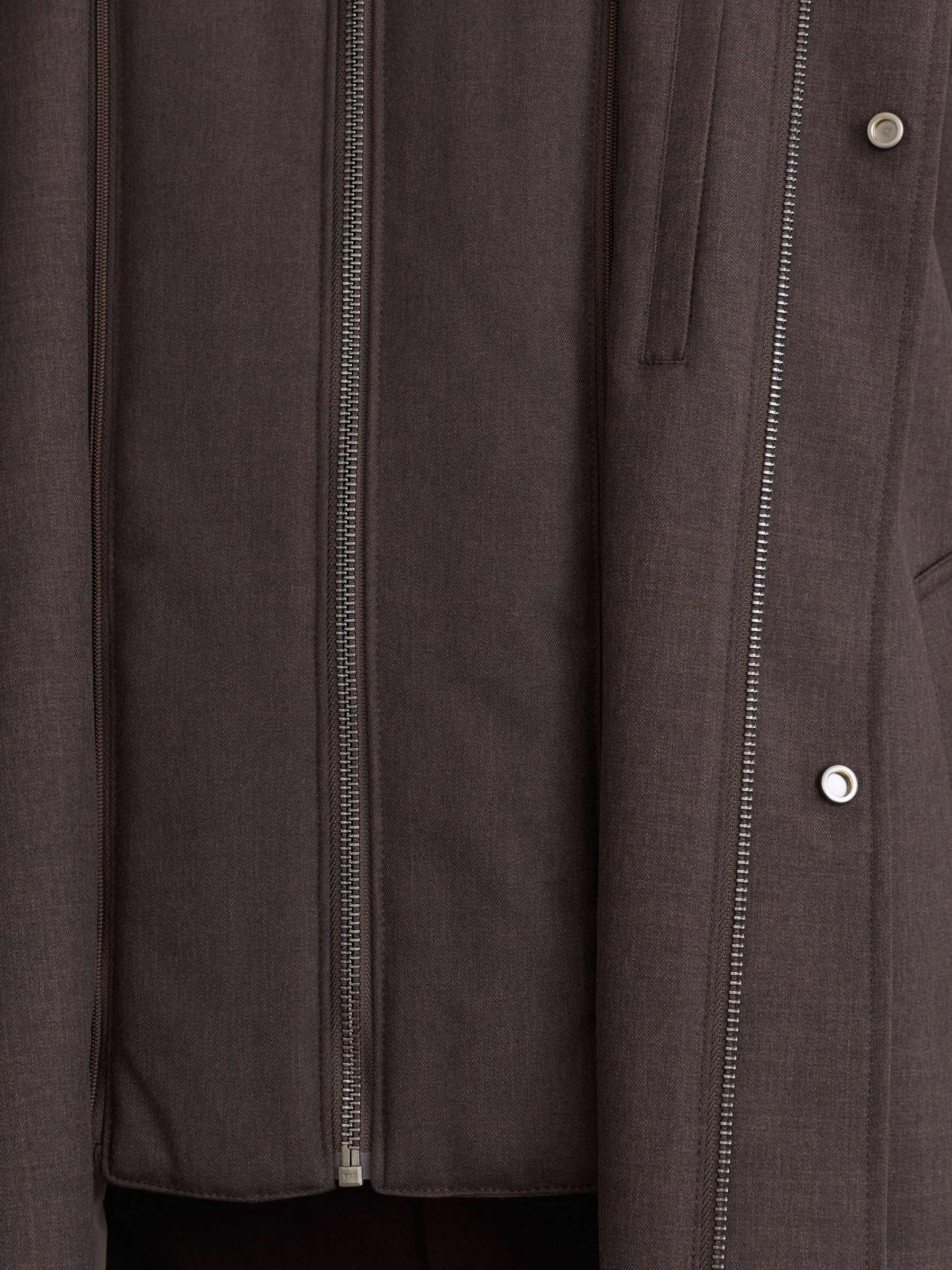 Hybrid Gilet-Insert Funnel-Neck Overcoat in Dark Brown - Image 5 of 9