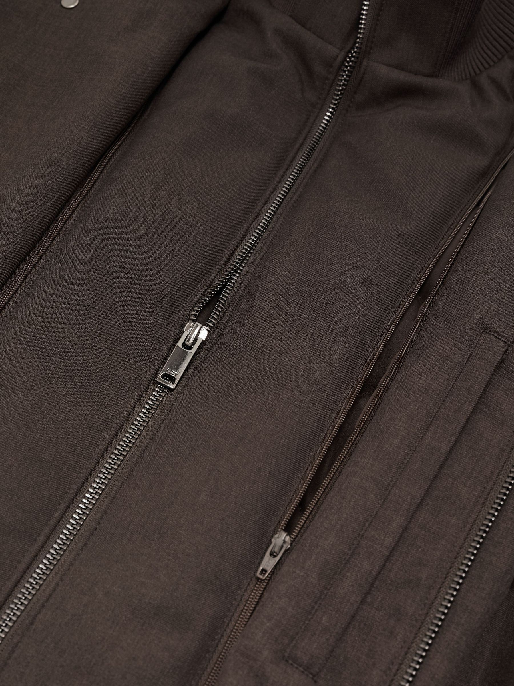 Hybrid Gilet-Insert Funnel-Neck Overcoat in Dark Brown - Image 9 of 9