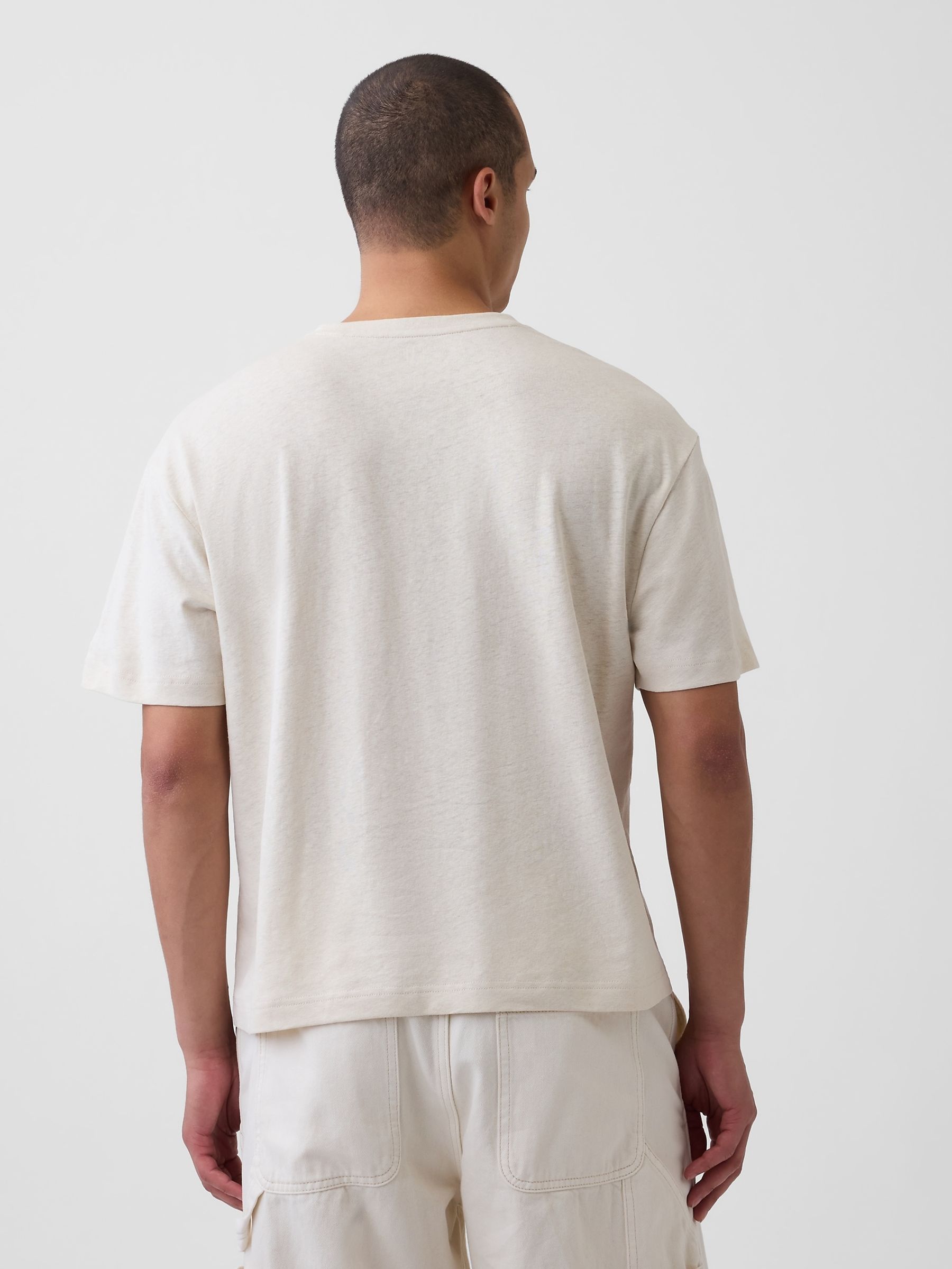 Cream Linen-Cotton Oversized Boxy Short Sleeve T-Shirt - Image 2 of 4