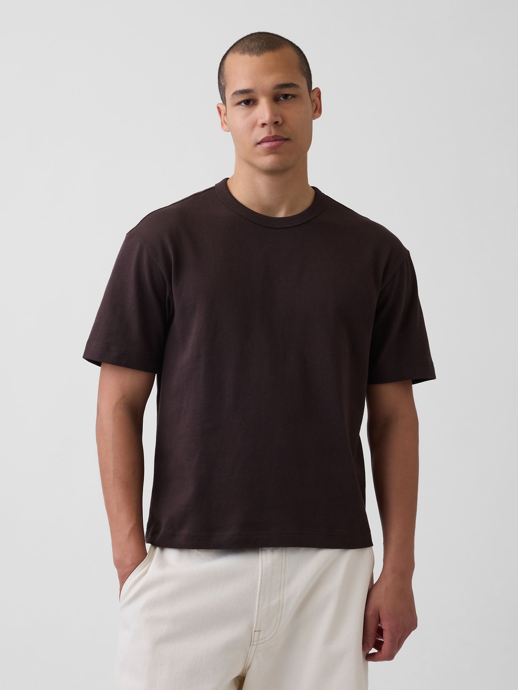 Dark Brown Heavyweight Boxy Short Sleeve T-Shirt - Image 1 of 4