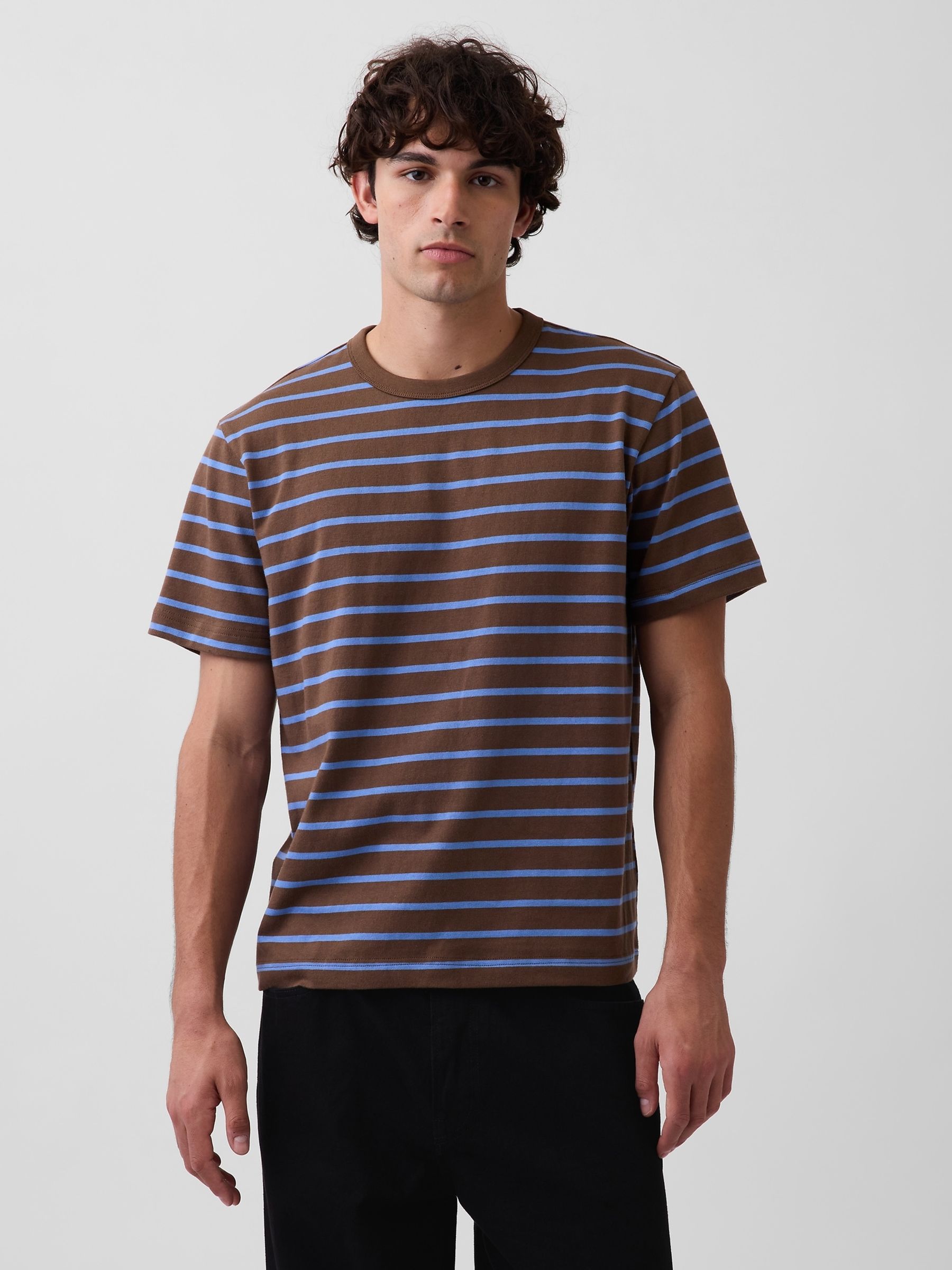 Brown stripe Heavyweight Relaxed Short Sleeve T-Shirt - Image 1 of 4