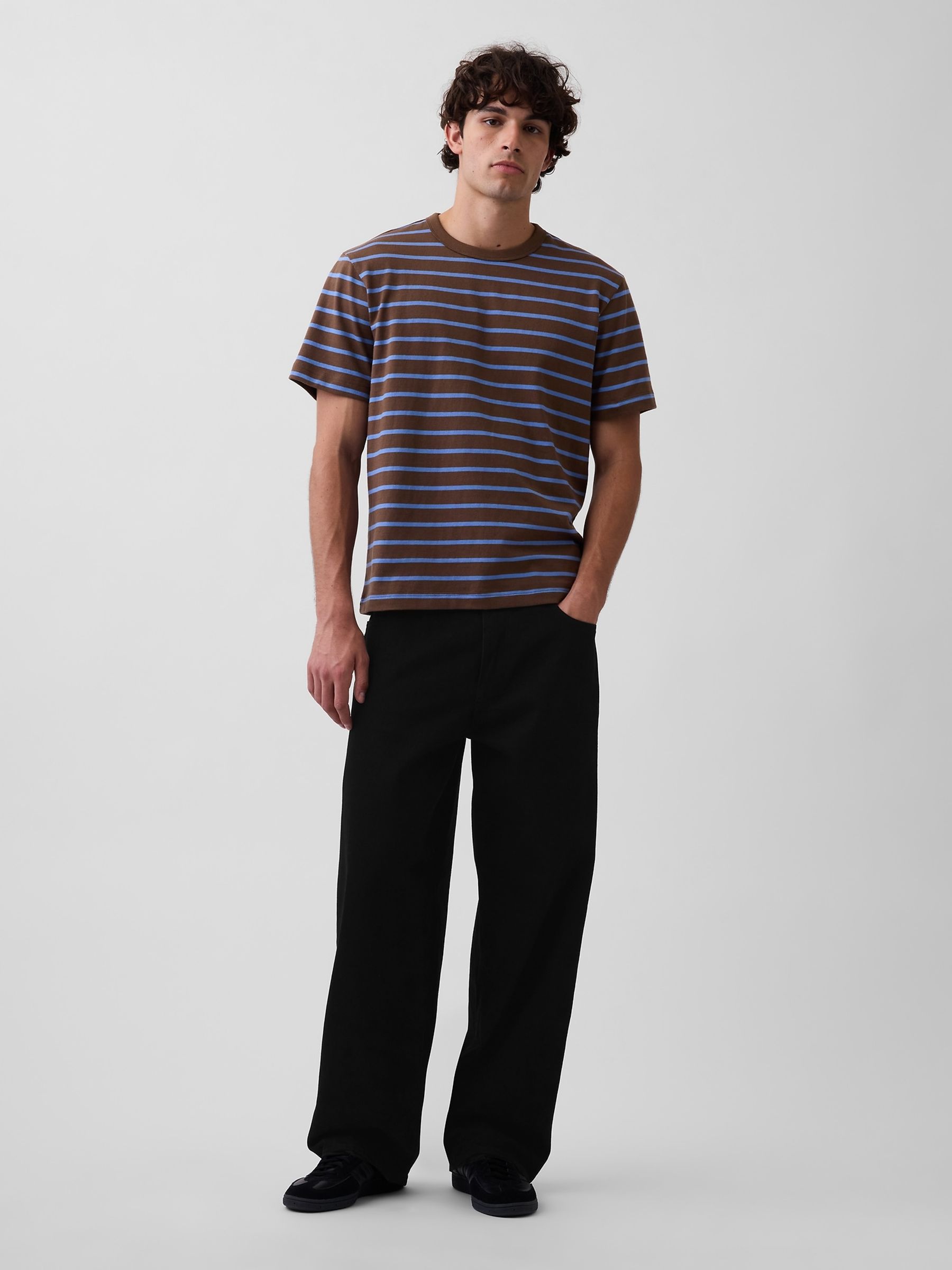 Brown stripe Heavyweight Relaxed Short Sleeve T-Shirt - Image 3 of 4