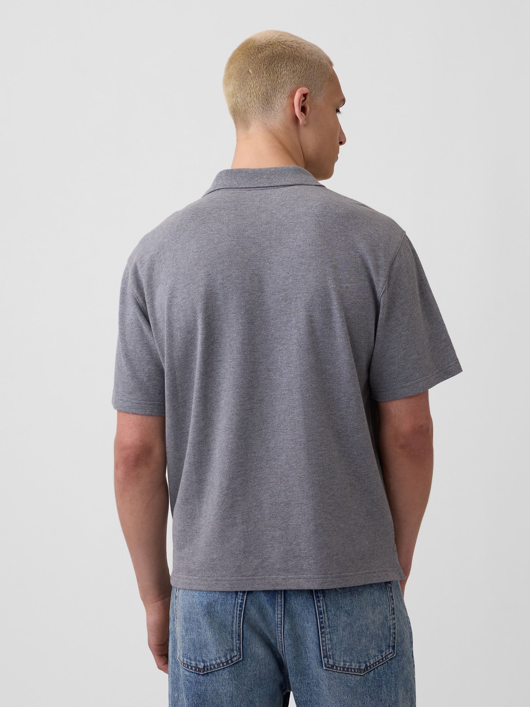 Grey Relaxed Pique Polo Shirt - Image 2 of 4