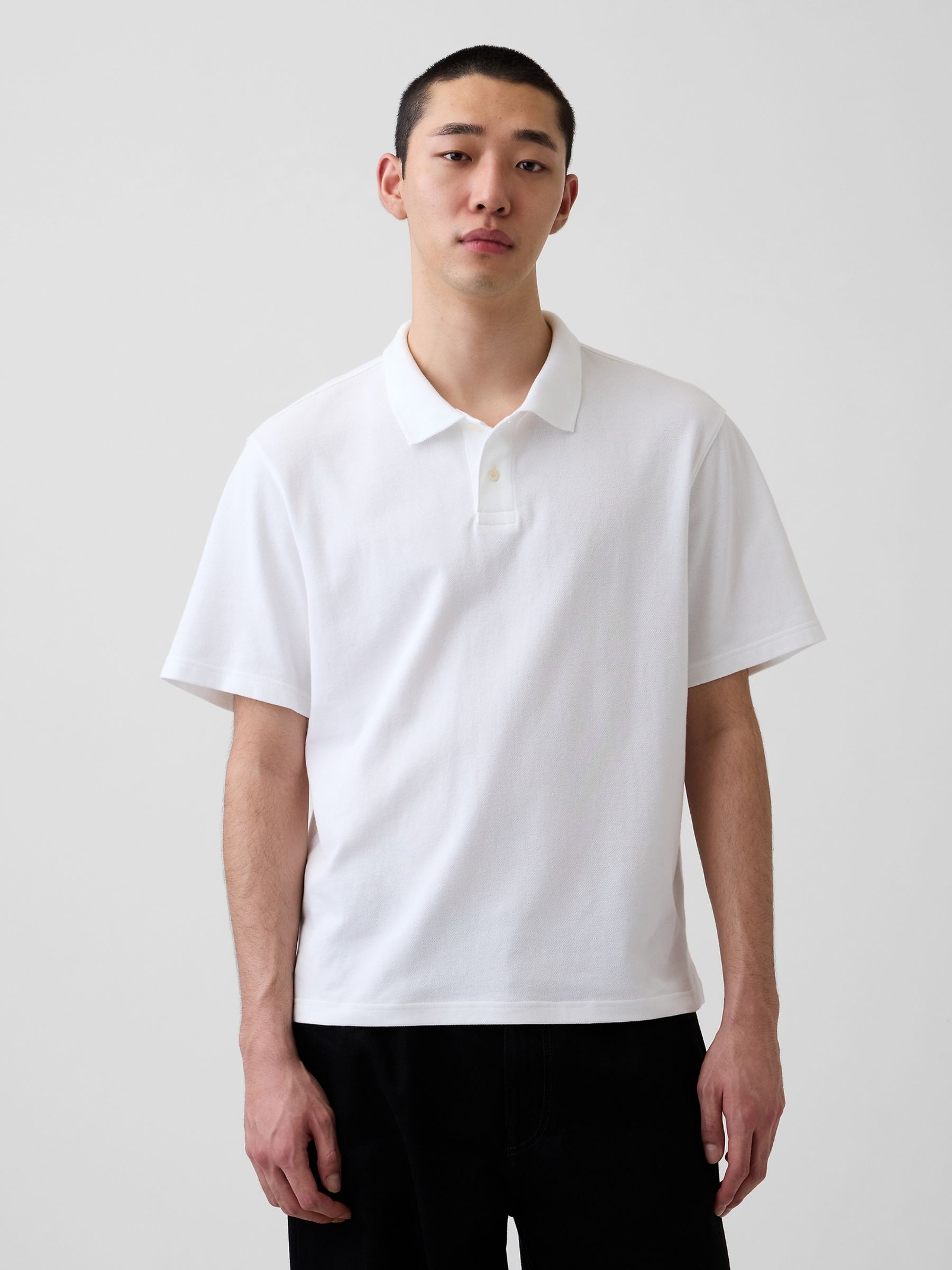 White Relaxed Pique Polo Shirt - Image 1 of 4