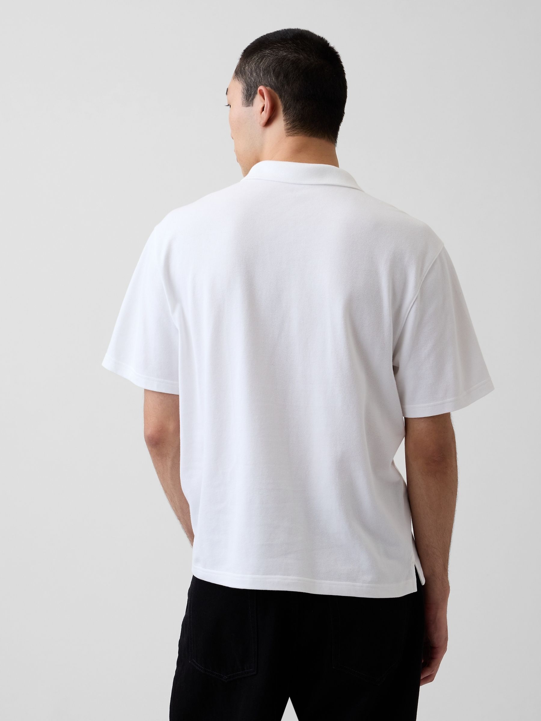 White Relaxed Pique Polo Shirt - Image 2 of 4