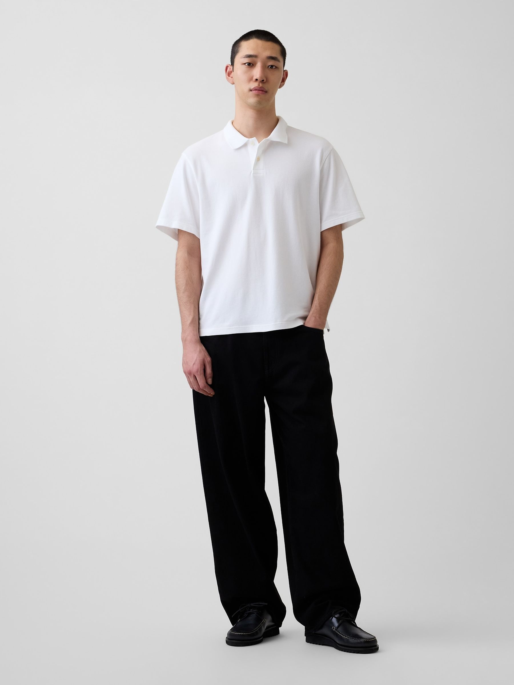 White Relaxed Pique Polo Shirt - Image 3 of 4