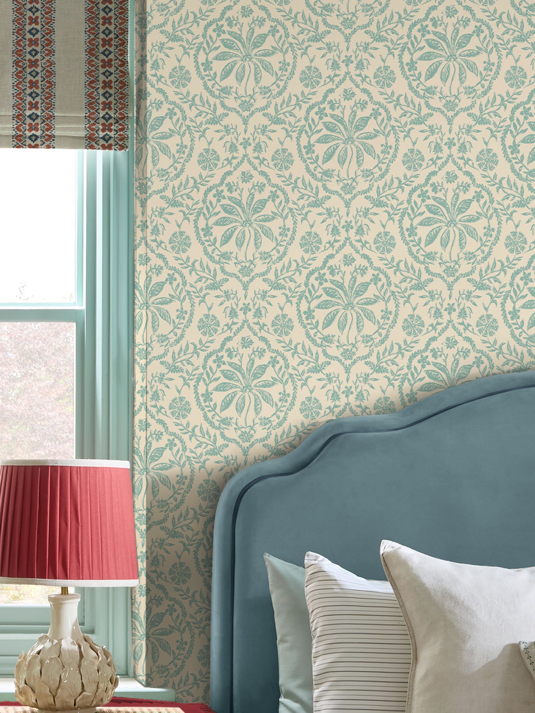 Cream Duck Egg Blue Indienne Palm A4 Wallpaper Sample - Image 2 of 5
