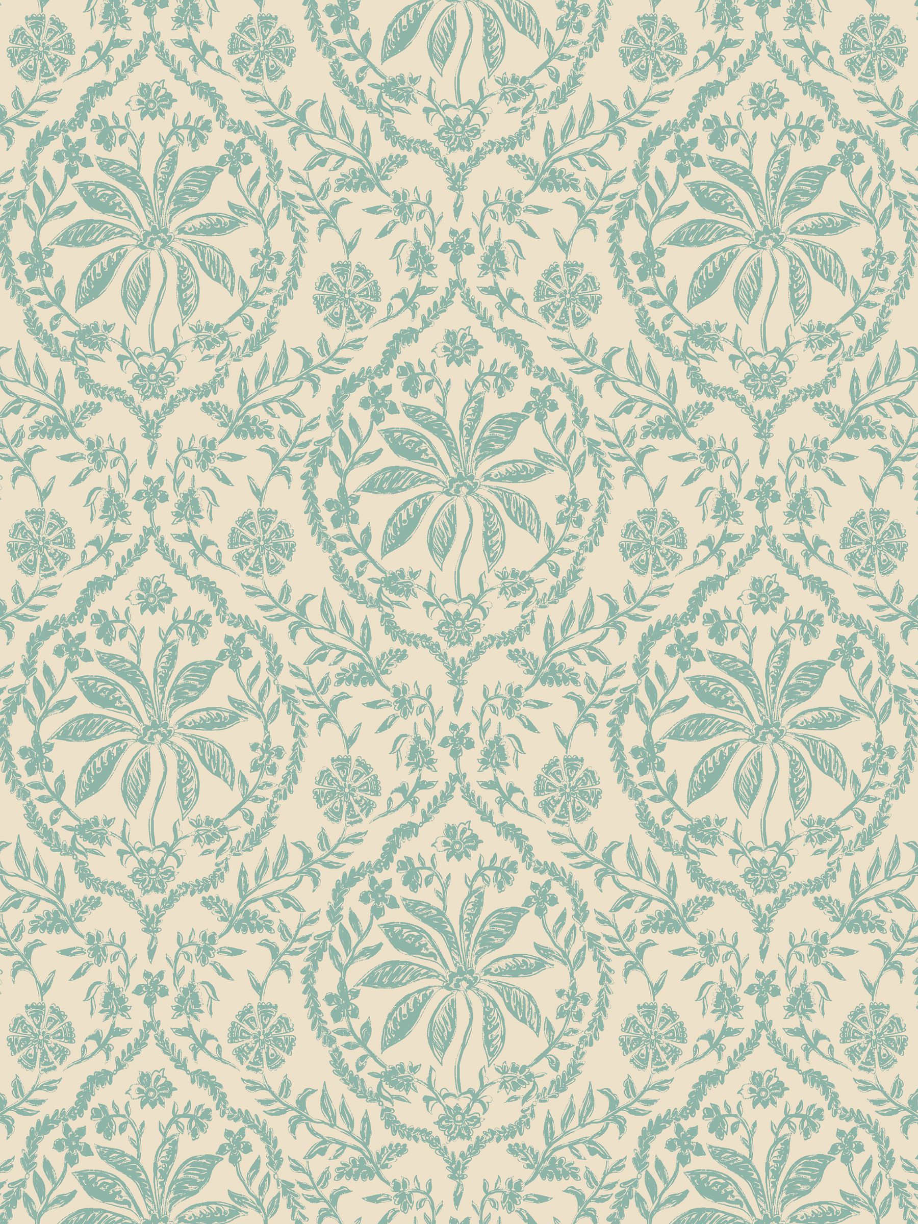 Cream Duck Egg Blue Indienne Palm A4 Wallpaper Sample - Image 3 of 5