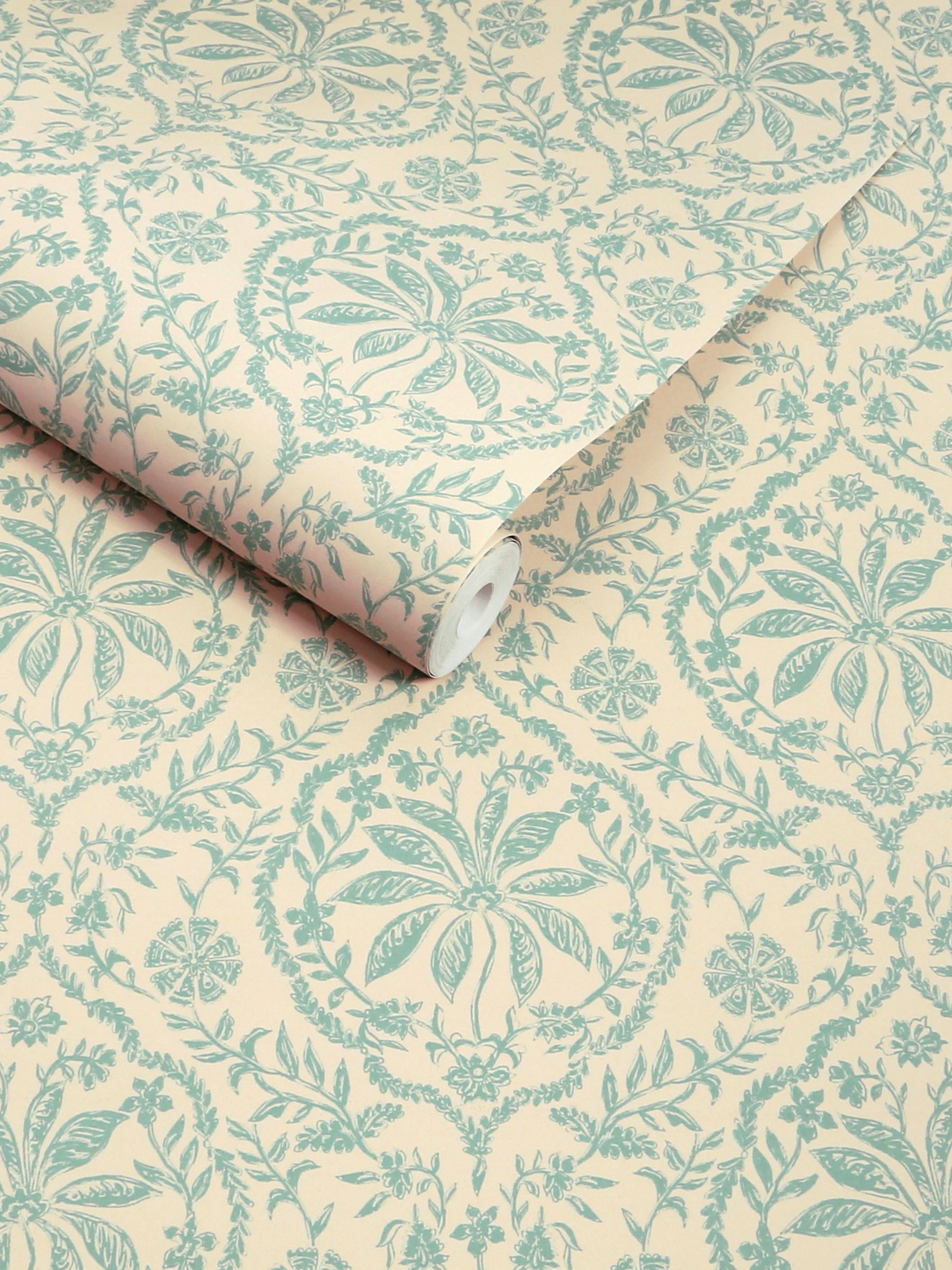 Cream Duck Egg Blue Indienne Palm A4 Wallpaper Sample - Image 4 of 5