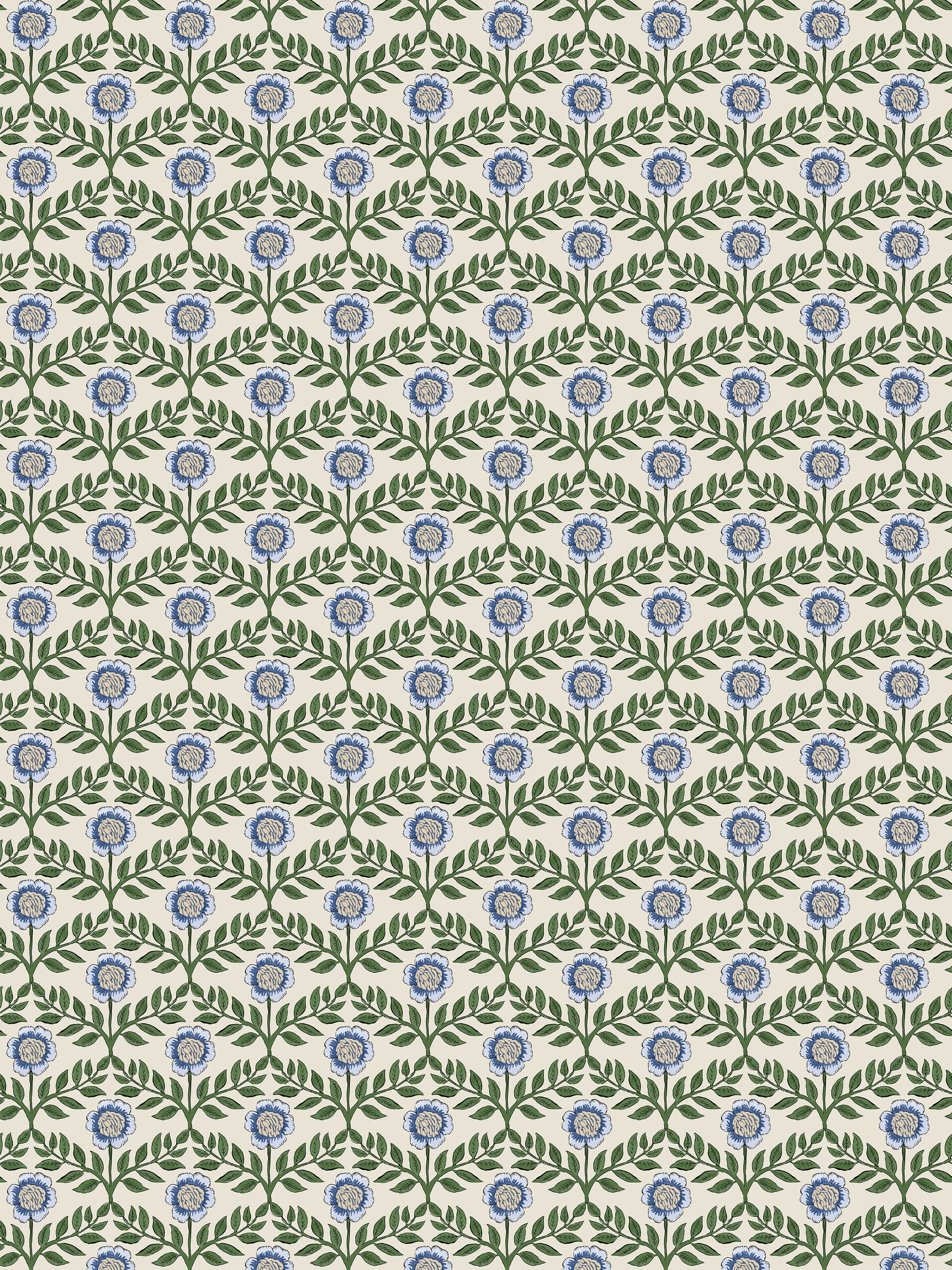 Green Blue Stately Floral A4 Wallpaper Sample - Image 3 of 5