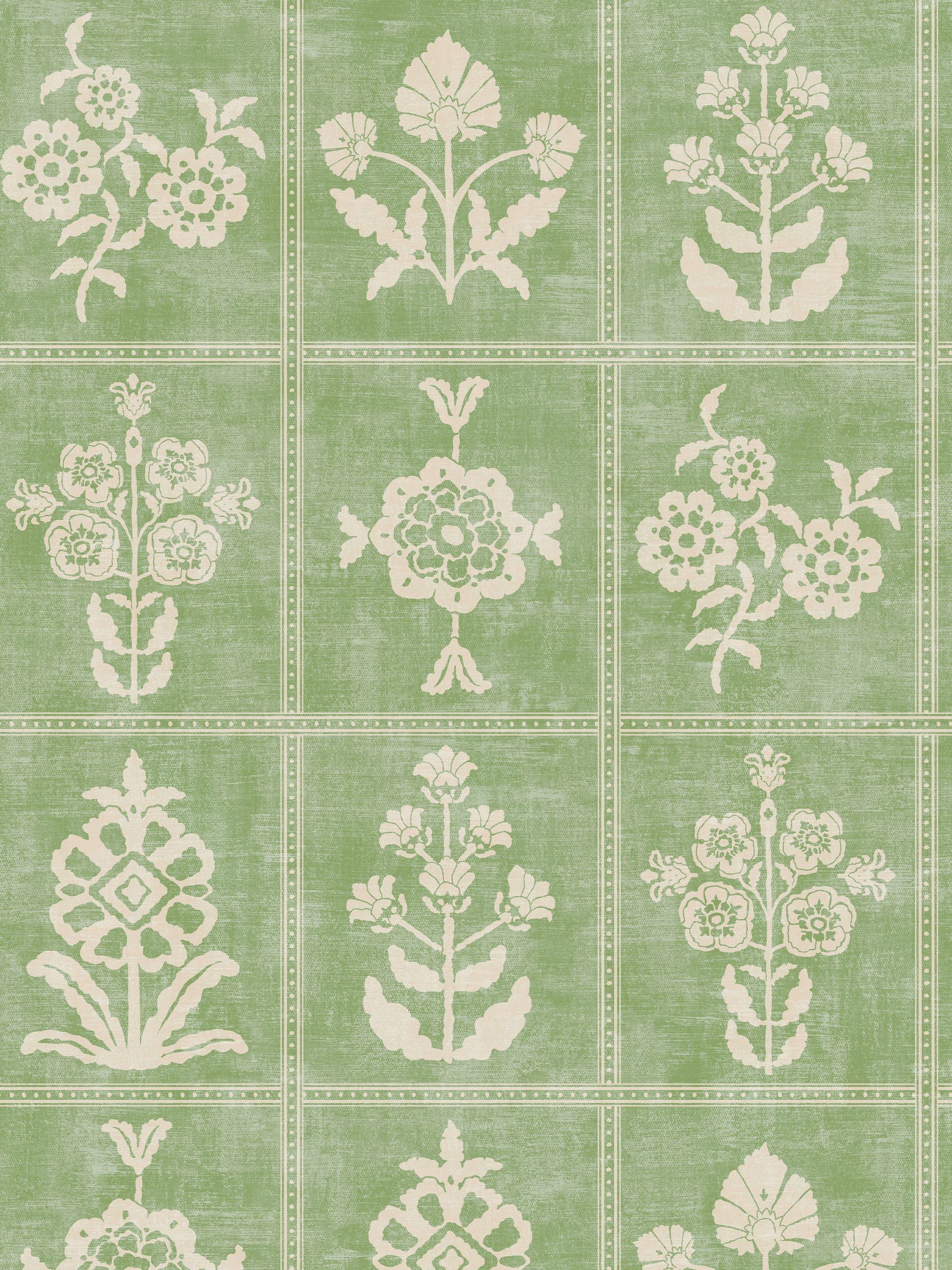 Pistachio Green Garden Floral Grid A4 Wallpaper Sample - Image 3 of 5