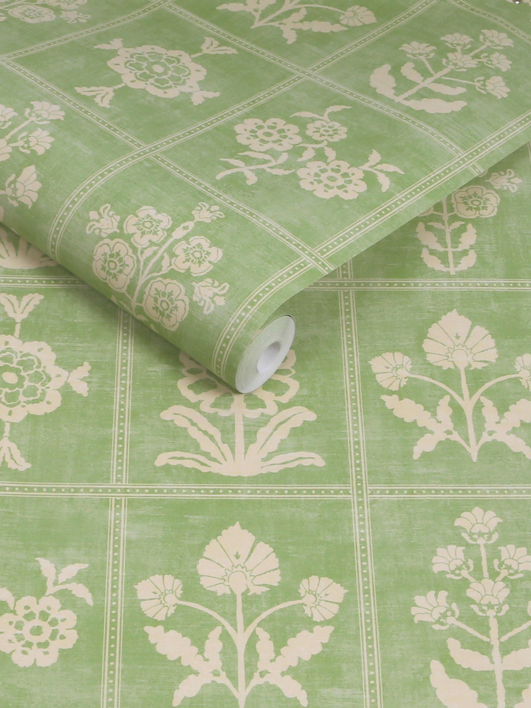 Pistachio Green Garden Floral Grid A4 Wallpaper Sample - Image 4 of 5