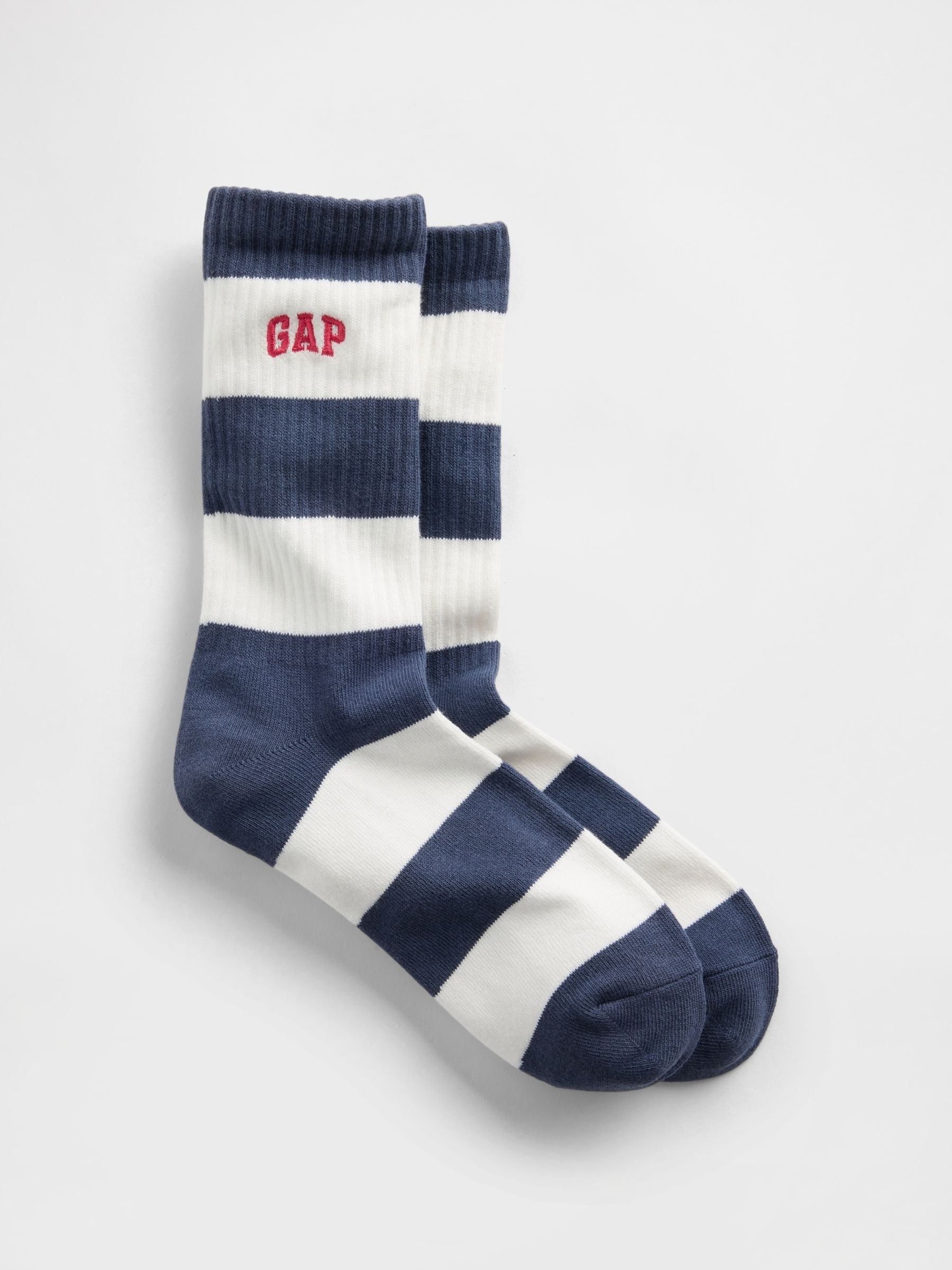 Navy/White Rugby Stripe Logo Crew Socks - Image 1 of 2