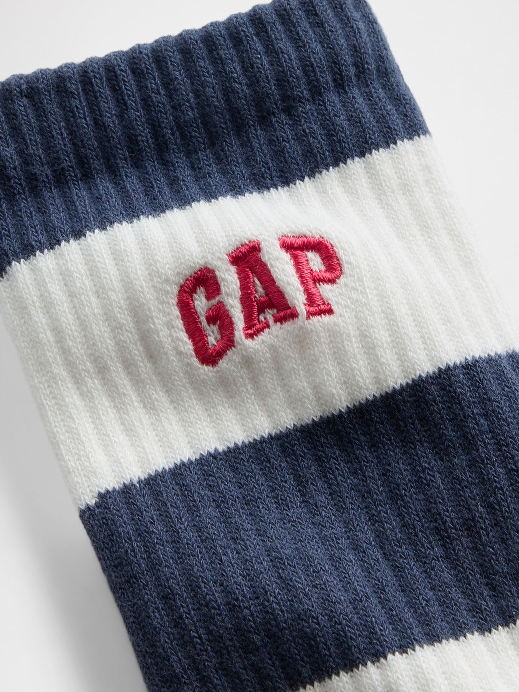 Navy/White Rugby Stripe Logo Crew Socks - Image 2 of 2