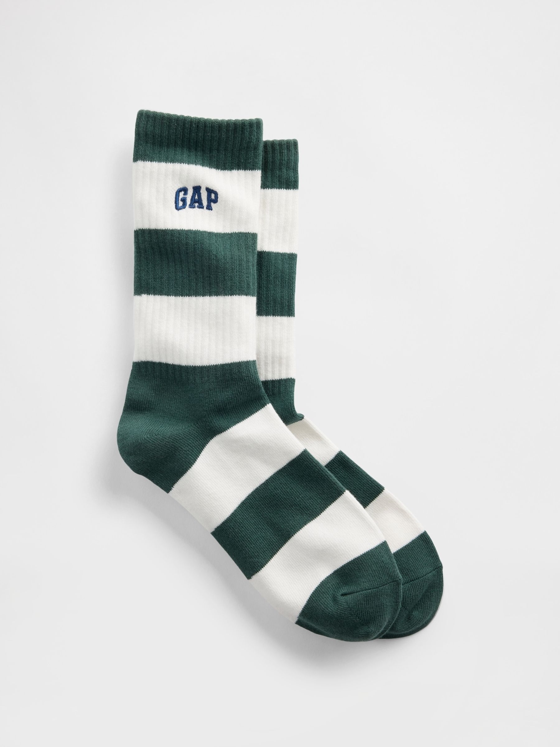 Green/White Rugby Stripe Logo Crew Socks - Image 1 of 2