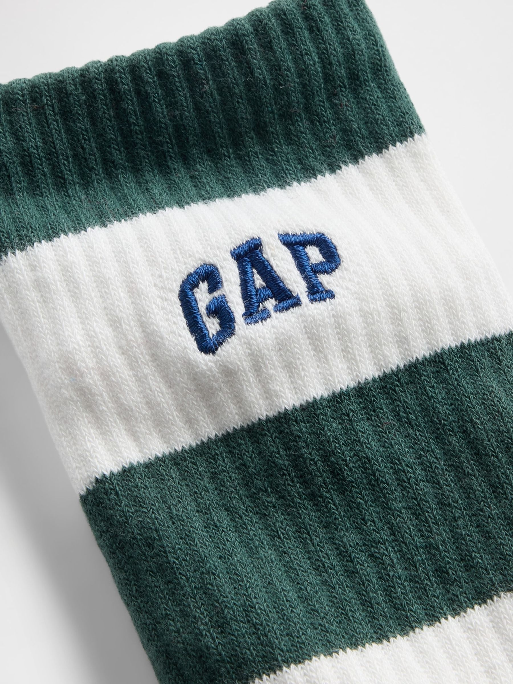 Green/White Rugby Stripe Logo Crew Socks - Image 2 of 2