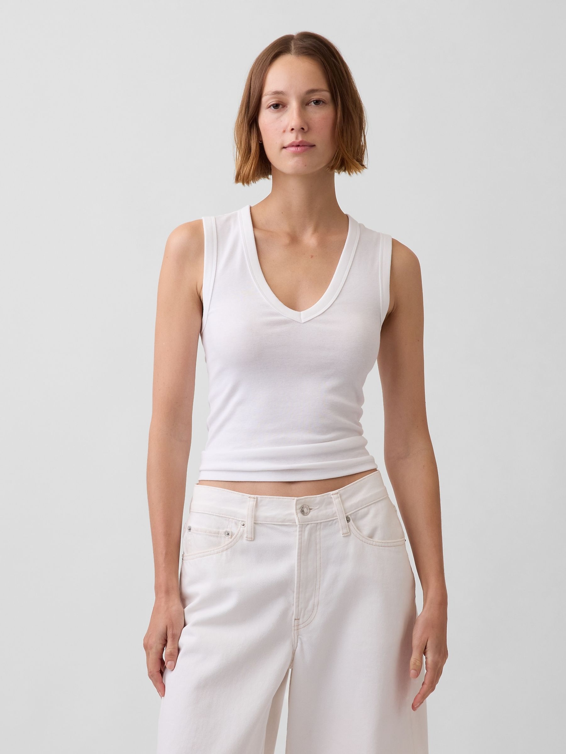 White Modern V-Neck Vest - Image 1 of 3 White Modern V-Neck Vest - Image 1 of 3