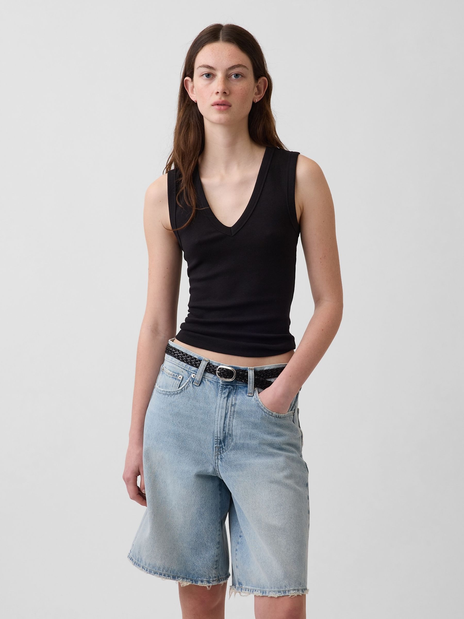 Black Modern V-Neck Vest - Image 1 of 4