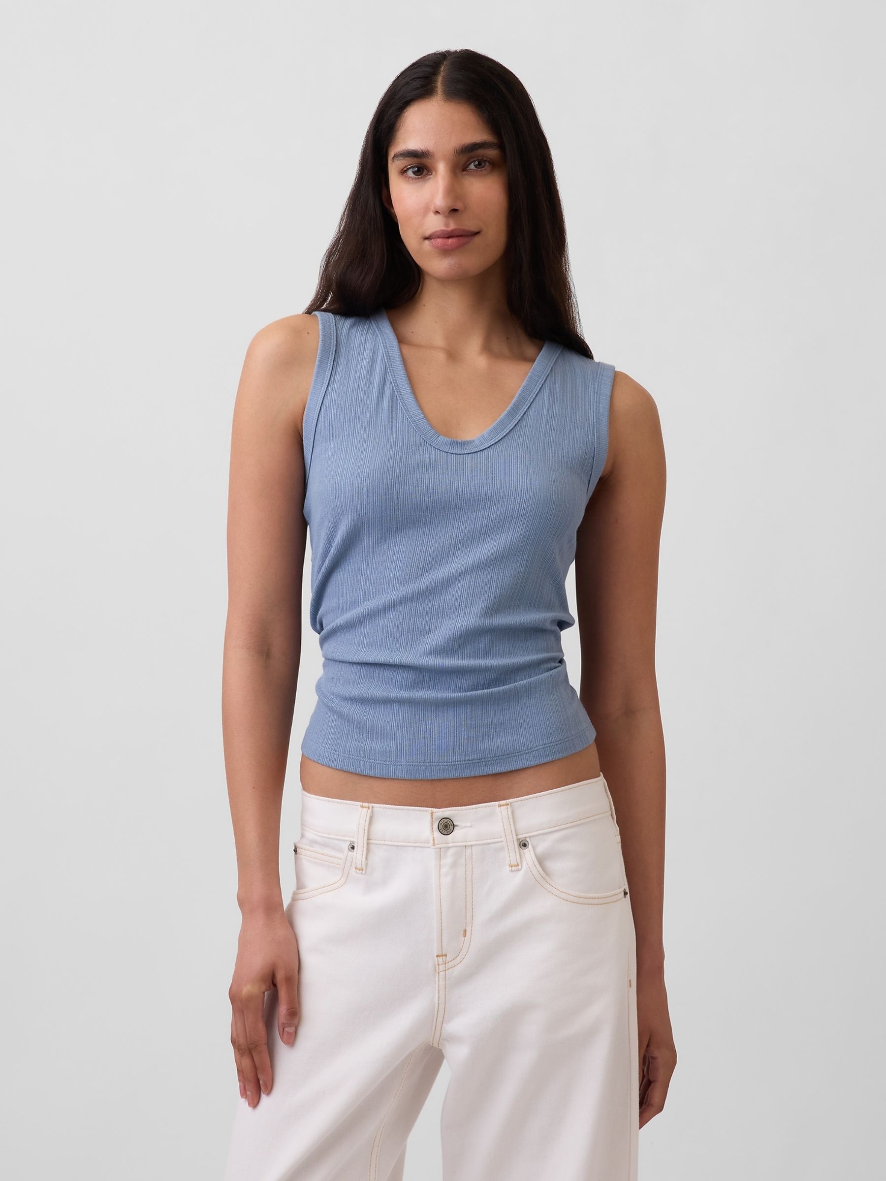 Light Blue Modern Rib Scoop V-Neck Vest - Image 1 of 4