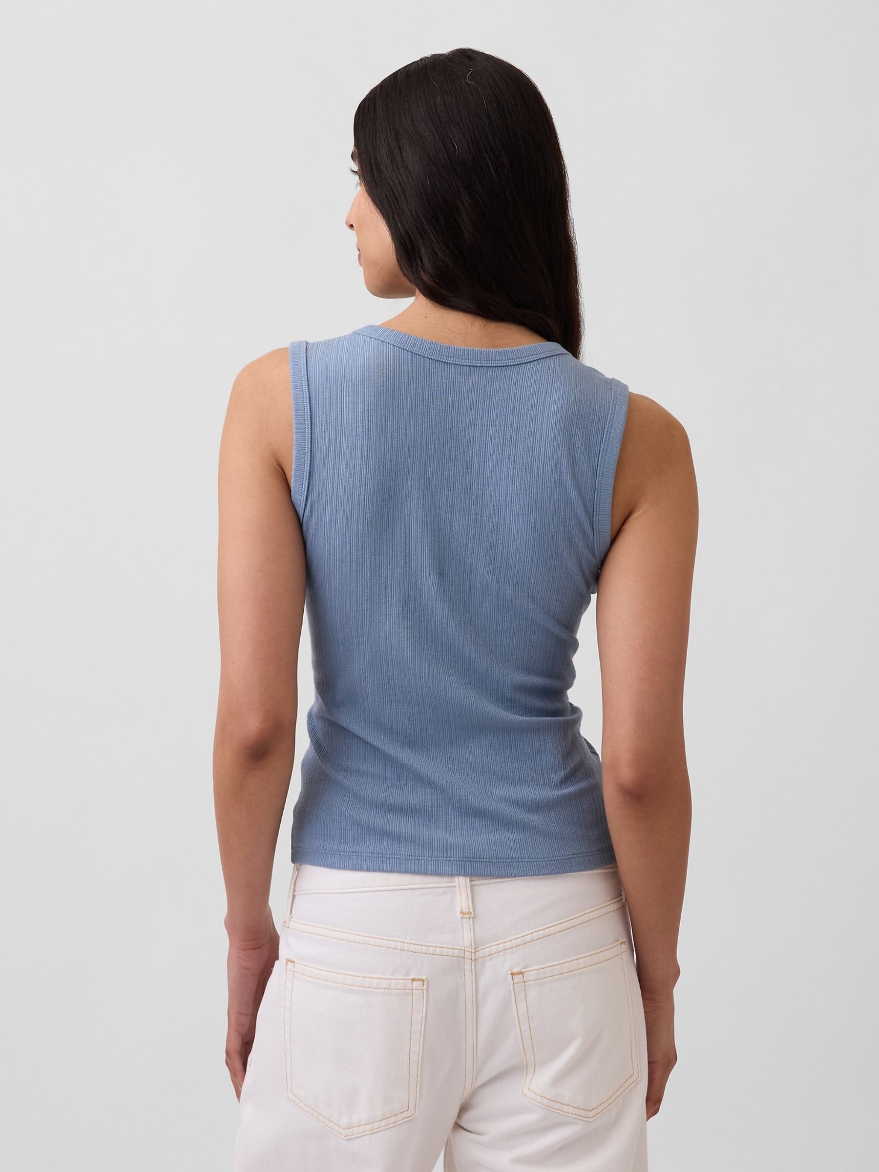 Light Blue Modern Rib Scoop V-Neck Vest - Image 2 of 4 Light Blue Modern Rib Scoop V-Neck Vest - Image 2 of 4