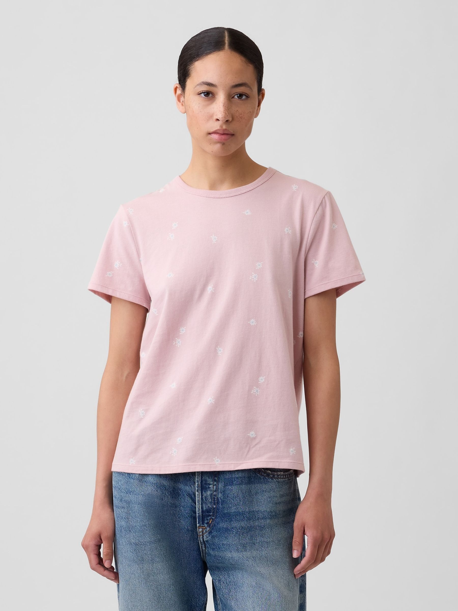 Pink Floral Crew Neck Favourite Crew Neck Short Sleeve T-Shirt - Image 1 of 5
