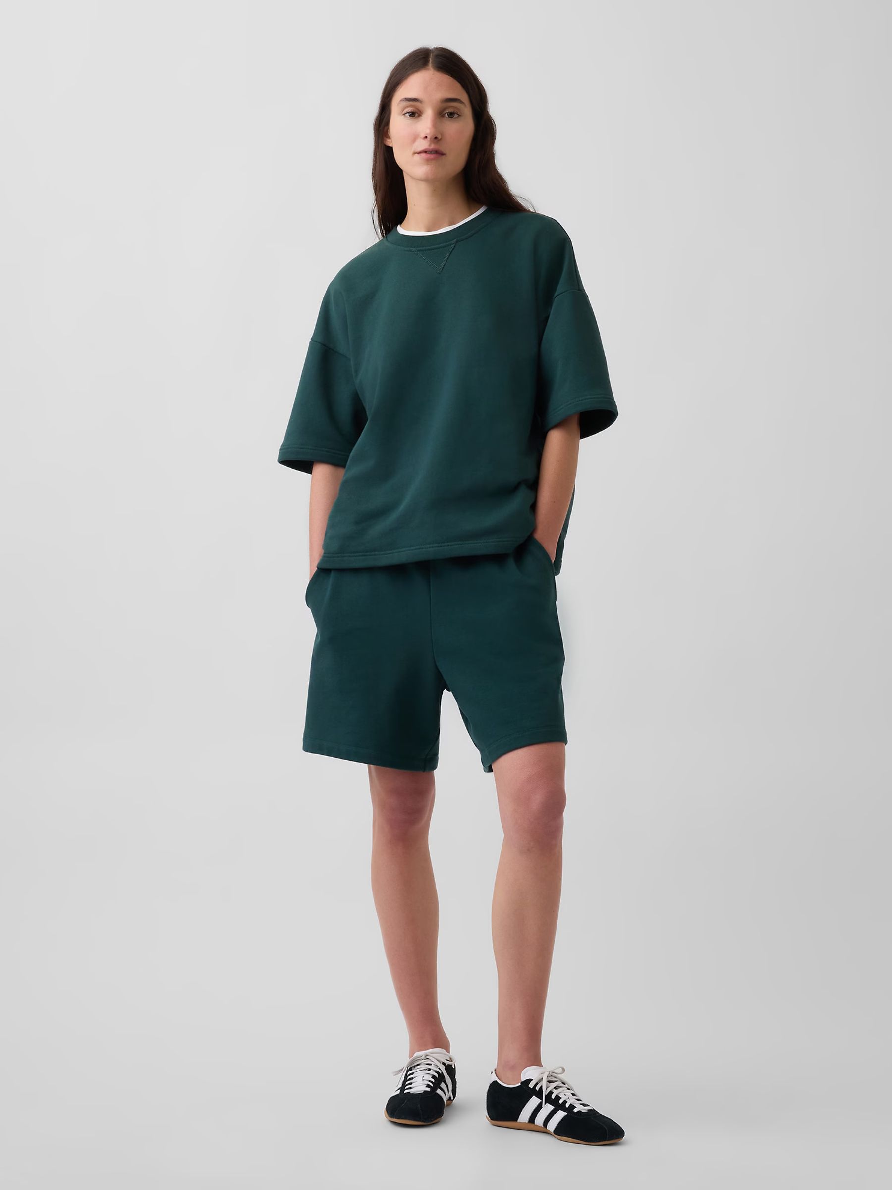 Green Heavyweight French Terry Oversized Short Sleeve Sweatshirt - Image 3 of 5