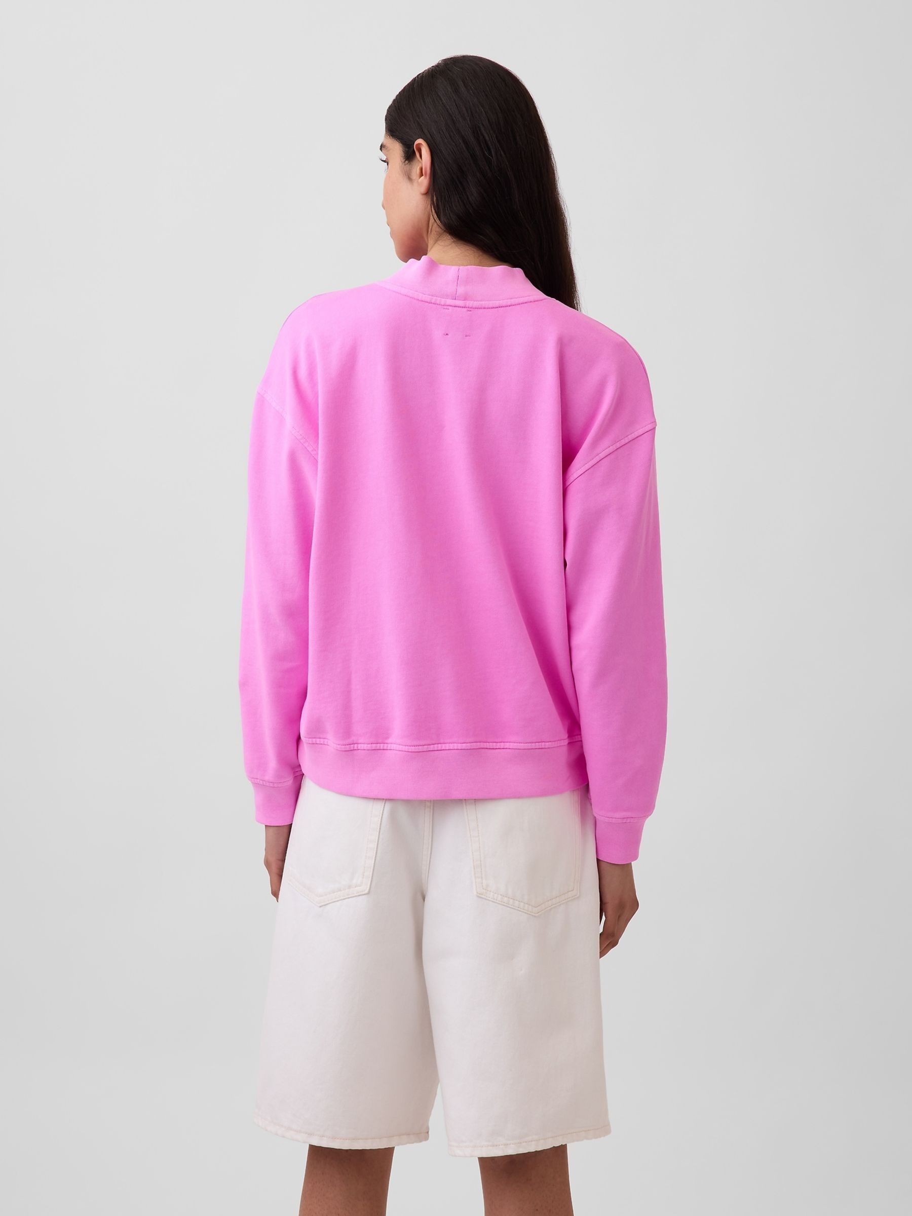 Bright Pink VintageSoft Terry Oversized Mock Neck Logo Sweatshirt - Image 2 of 4 Bright Pink VintageSoft Terry Oversized Mock Neck Logo Sweatshirt - Image 2 of 4