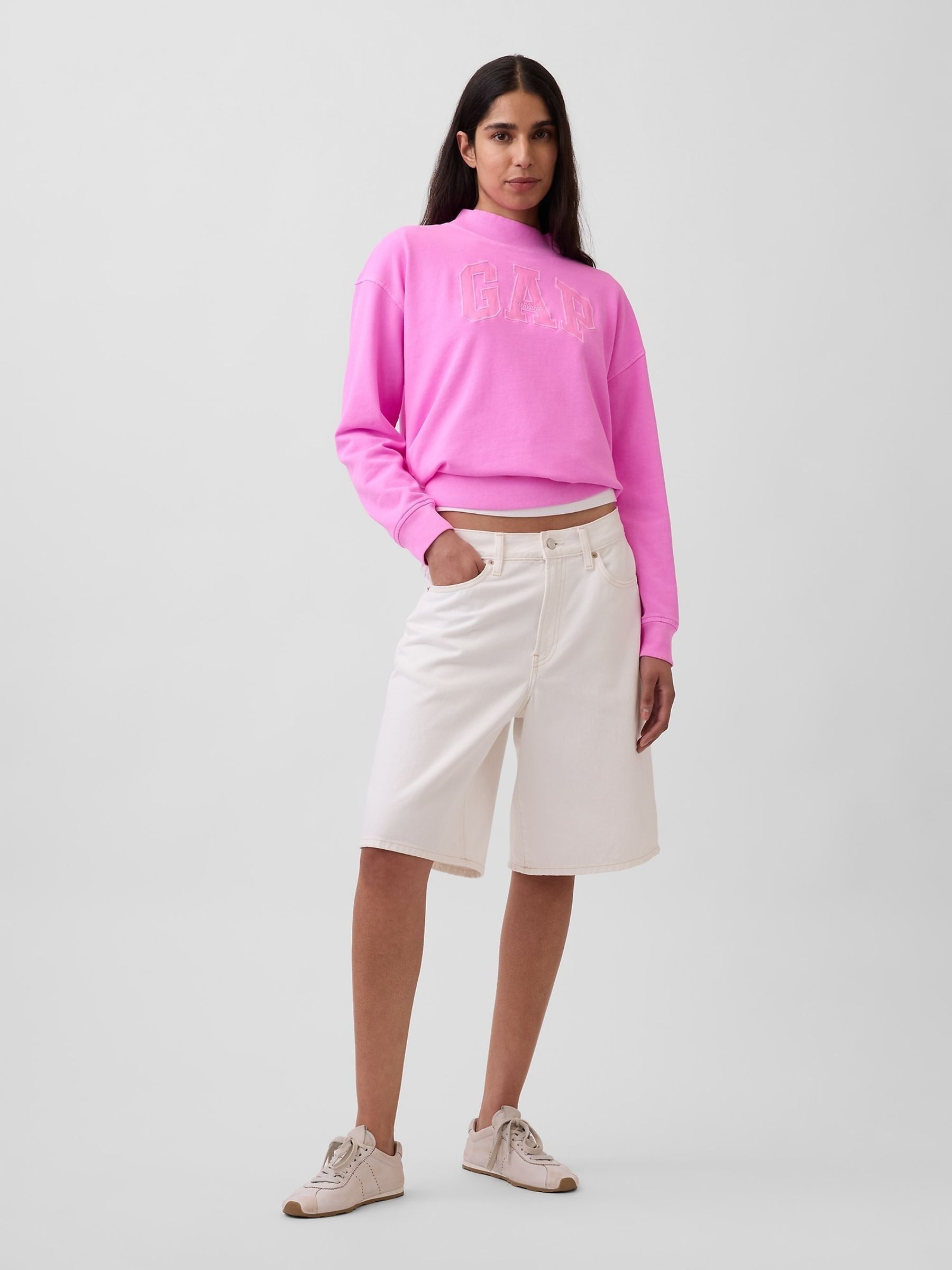 Bright Pink VintageSoft Terry Oversized Mock Neck Logo Sweatshirt - Image 3 of 4