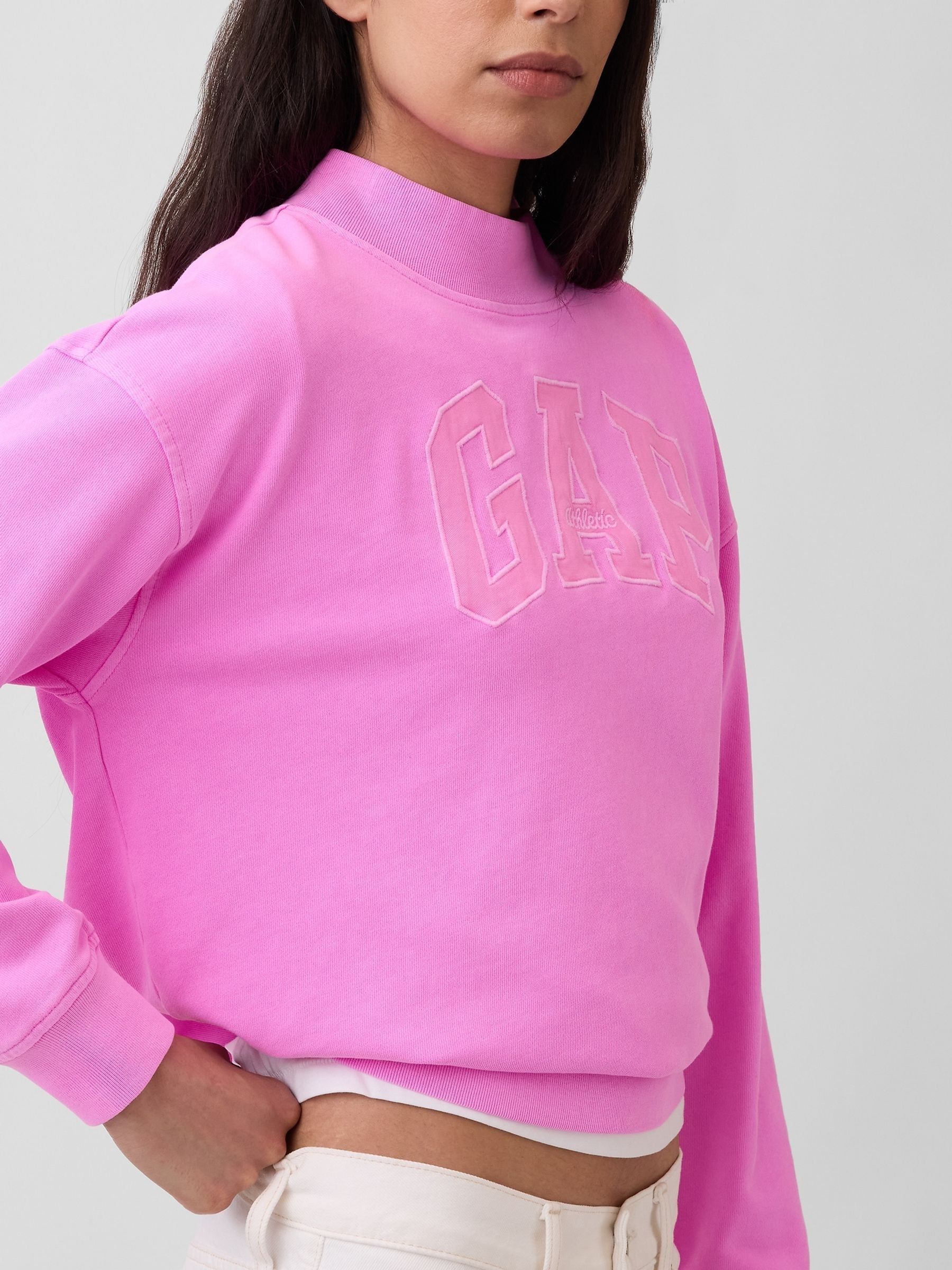 Bright Pink VintageSoft Terry Oversized Mock Neck Logo Sweatshirt - Image 4 of 4