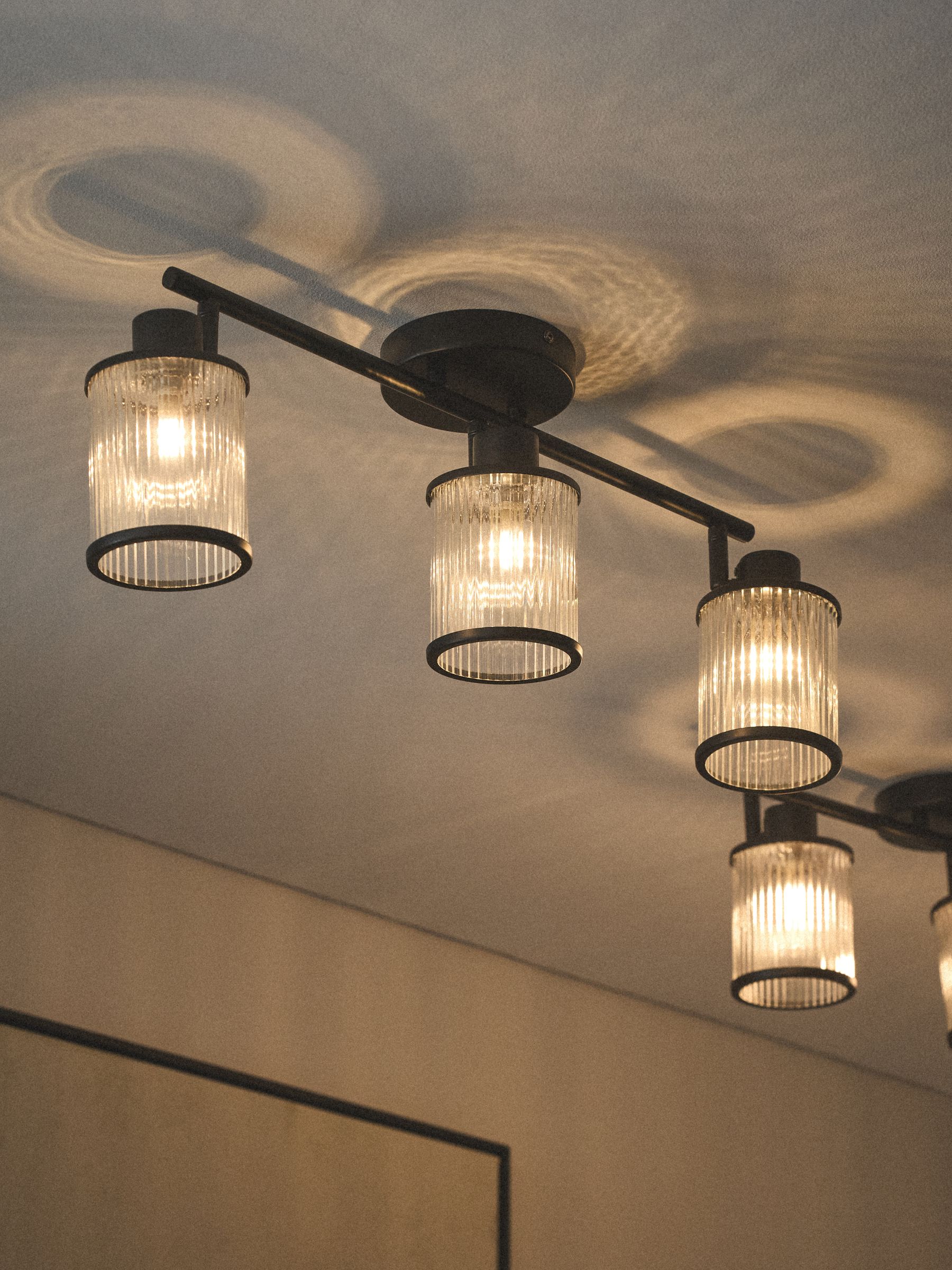 The Set 2 Pack Black Ribbed Glass 3 Light Spotlight Ceiling Lights - Image 1 of 8 The Set 2 Pack Black Ribbed Glass 3 Light Spotlight Ceiling Lights - Image 1 of 8