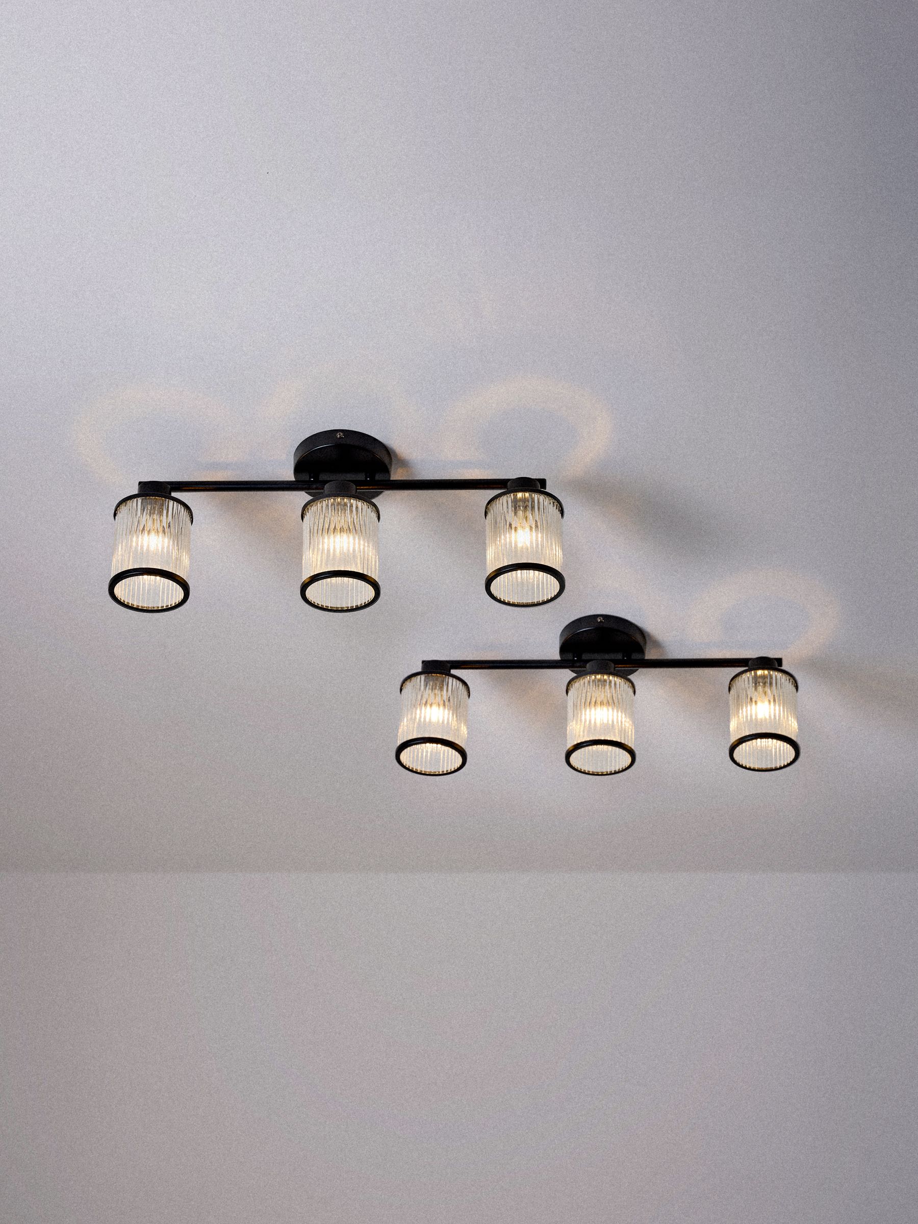 The Set 2 Pack Black Ribbed Glass 3 Light Spotlight Ceiling Lights - Image 3 of 8