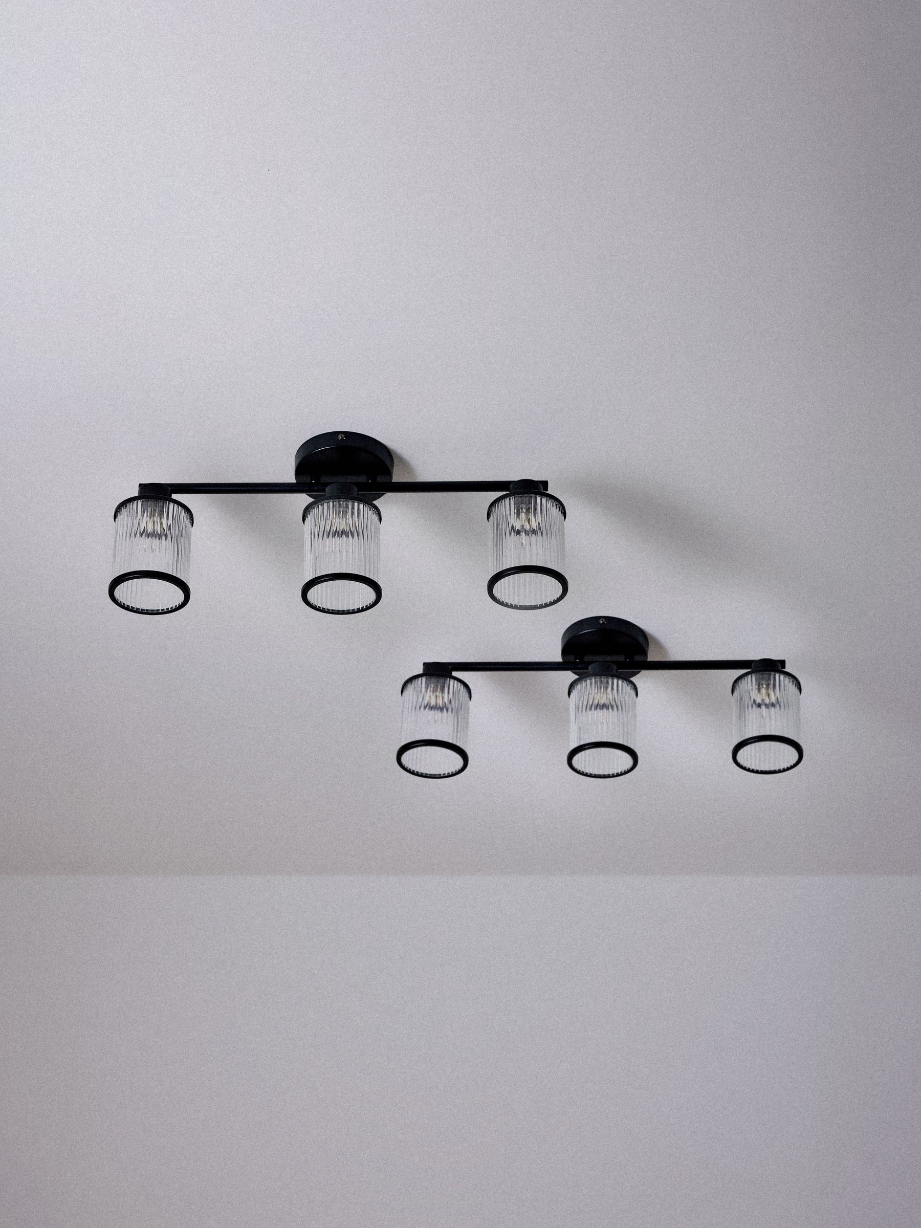 The Set 2 Pack Black Ribbed Glass 3 Light Spotlight Ceiling Lights - Image 4 of 8