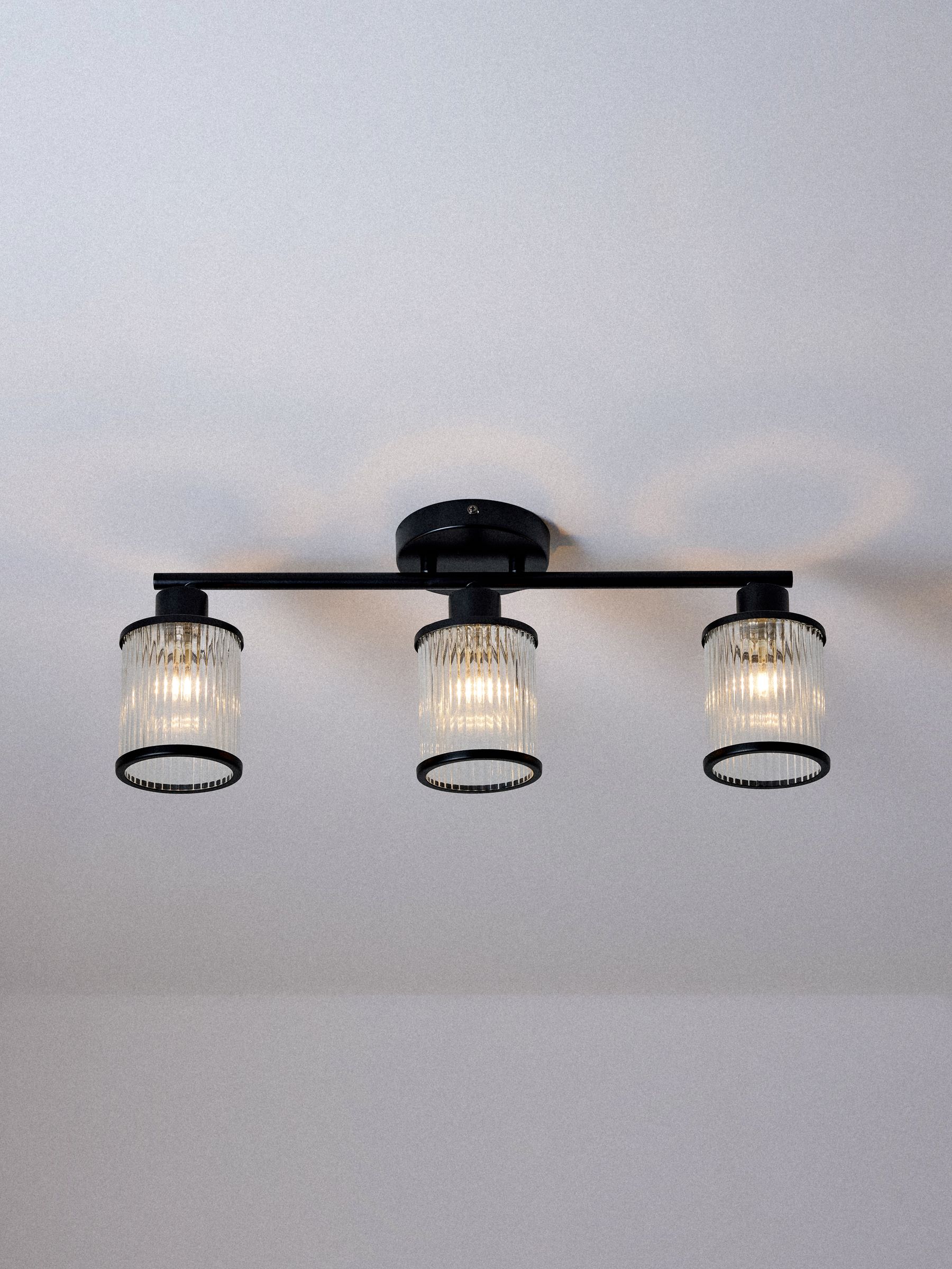 The Set 2 Pack Black Ribbed Glass 3 Light Spotlight Ceiling Lights - Image 5 of 8