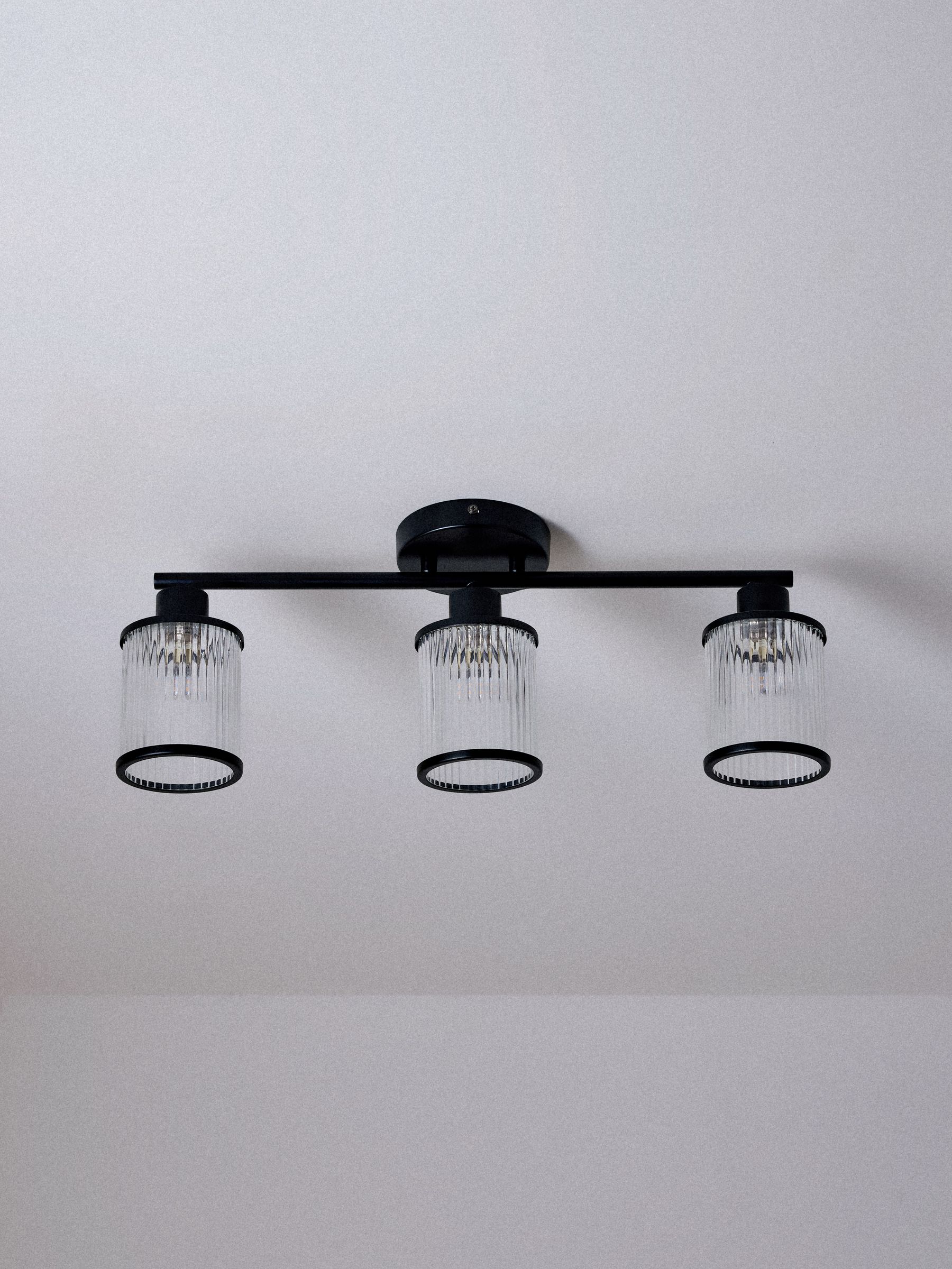 The Set 2 Pack Black Ribbed Glass 3 Light Spotlight Ceiling Lights - Image 6 of 8