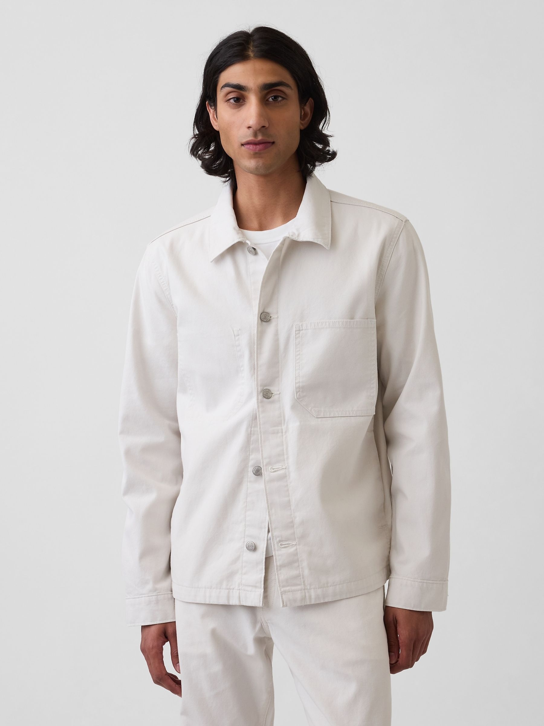 White Canvas Relaxed Shirt Jacket - Image 1 of 5
