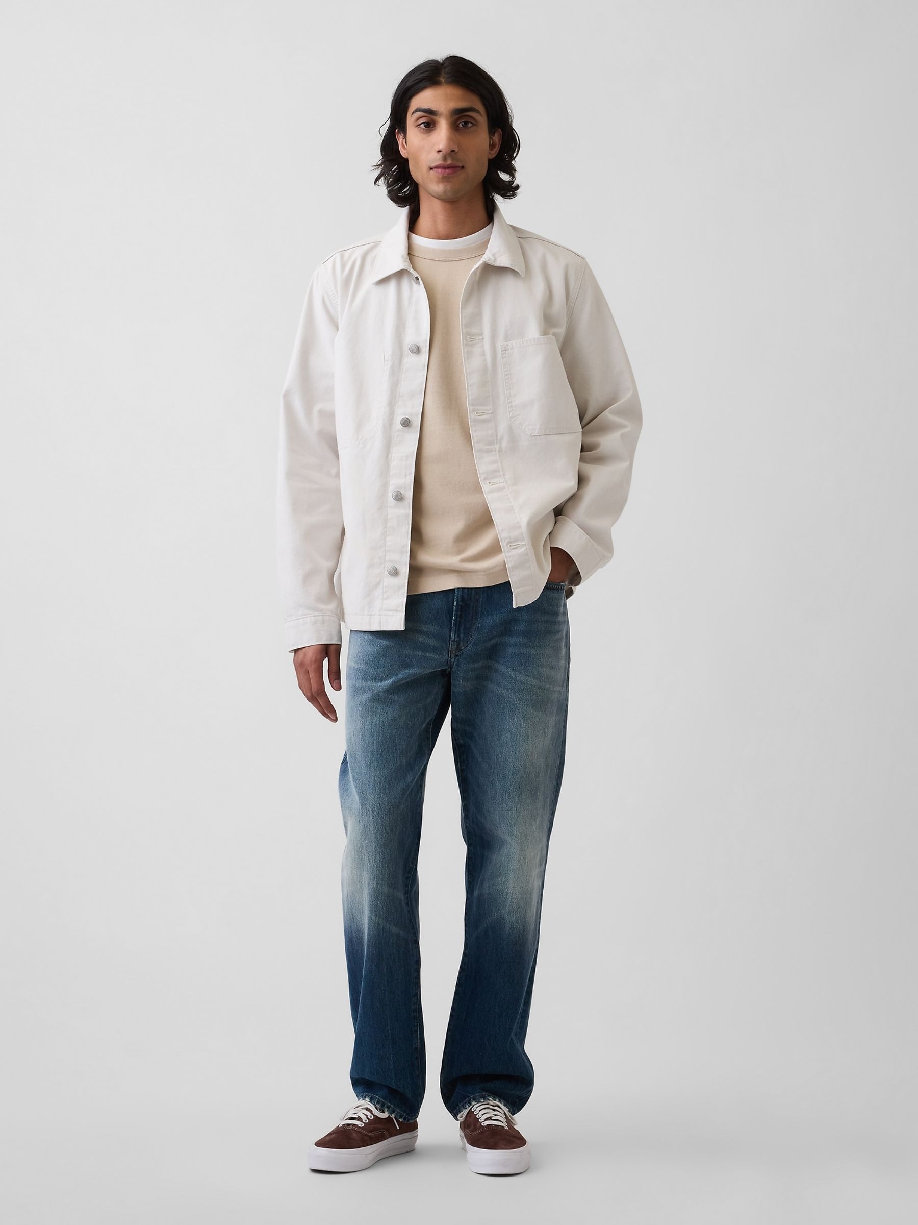 White Canvas Relaxed Shirt Jacket - Image 4 of 5