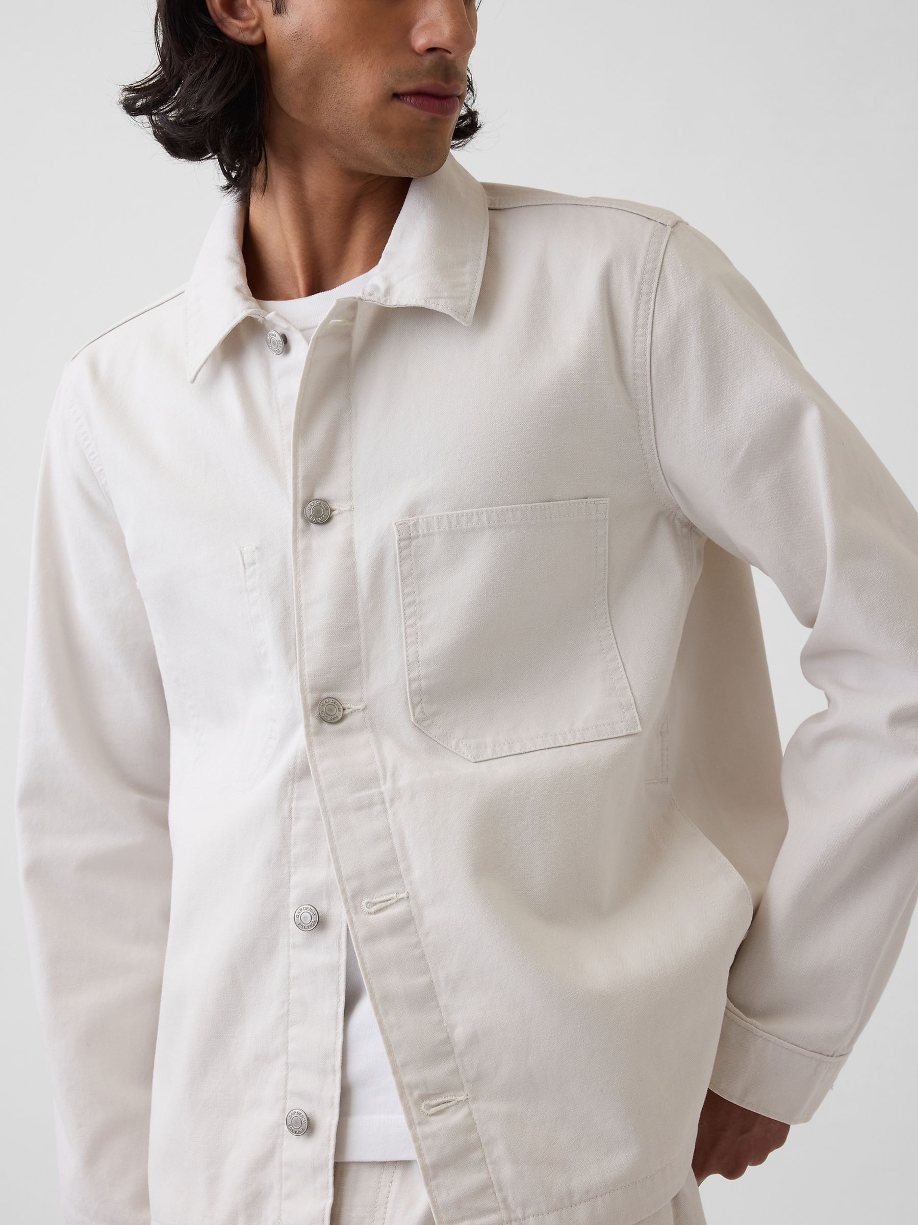 White Canvas Relaxed Shirt Jacket - Image 5 of 5
