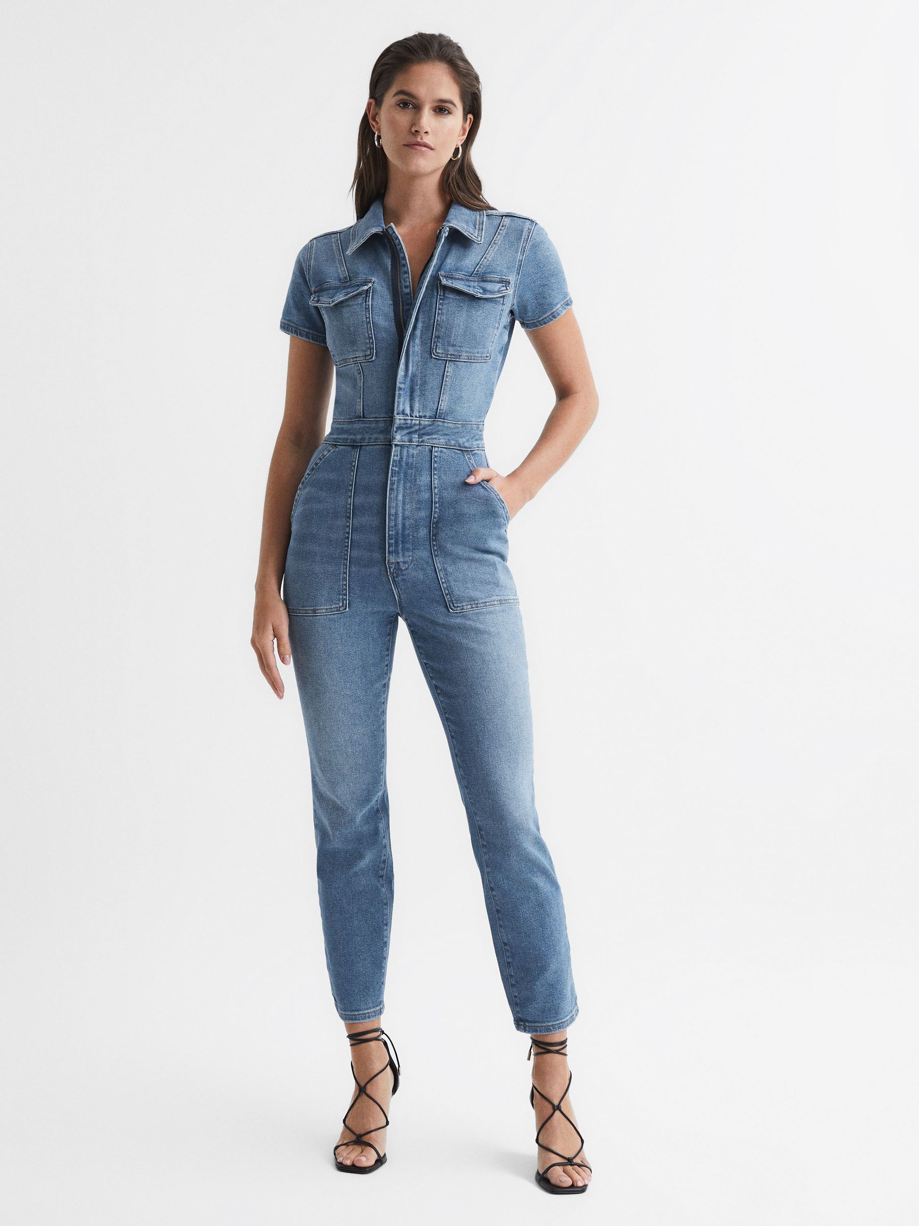 Good American Denim Jumpsuit in Mid Blue - Image 1 of 8