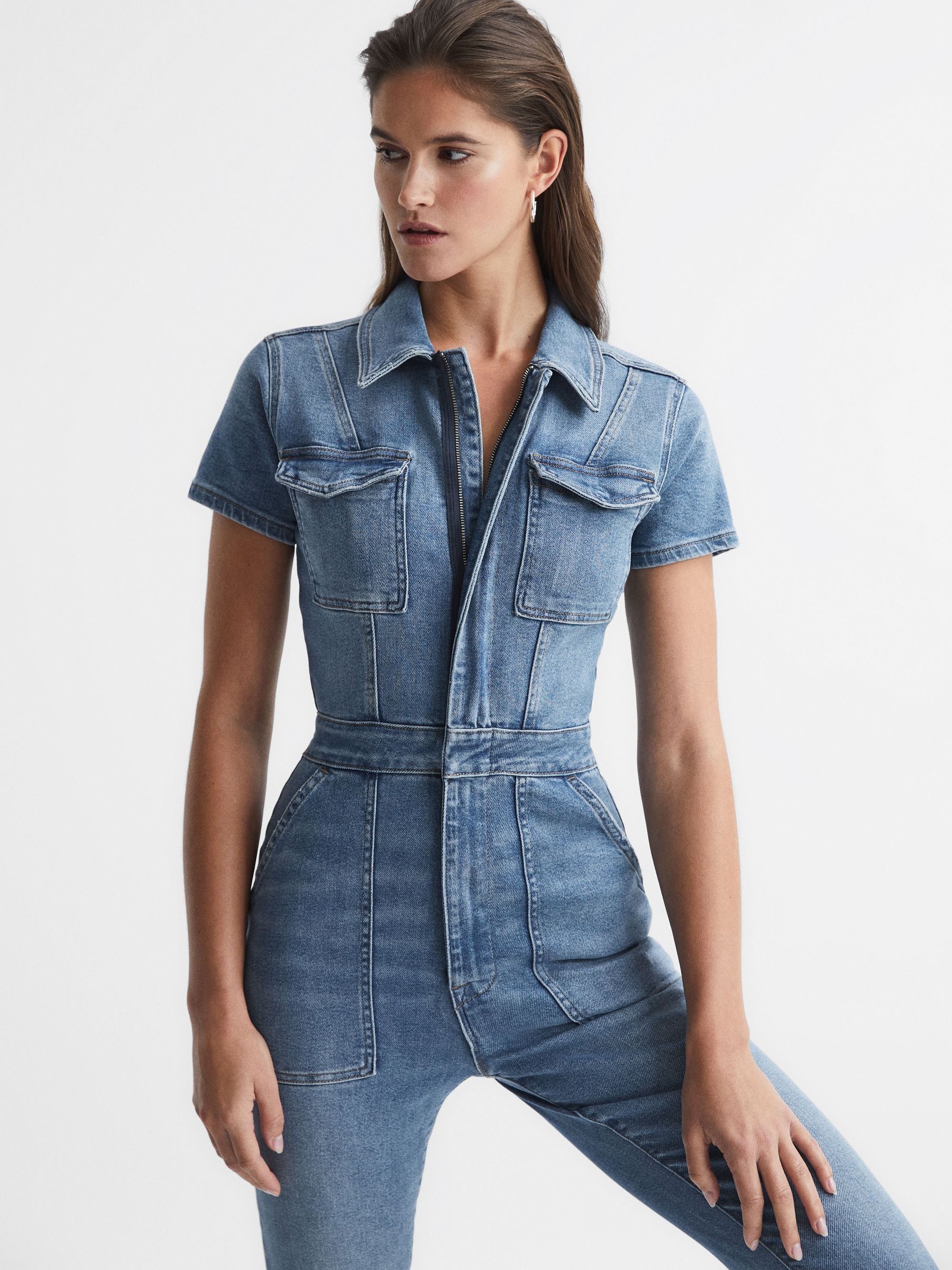 Good American Denim Jumpsuit in Mid Blue - Image 3 of 8