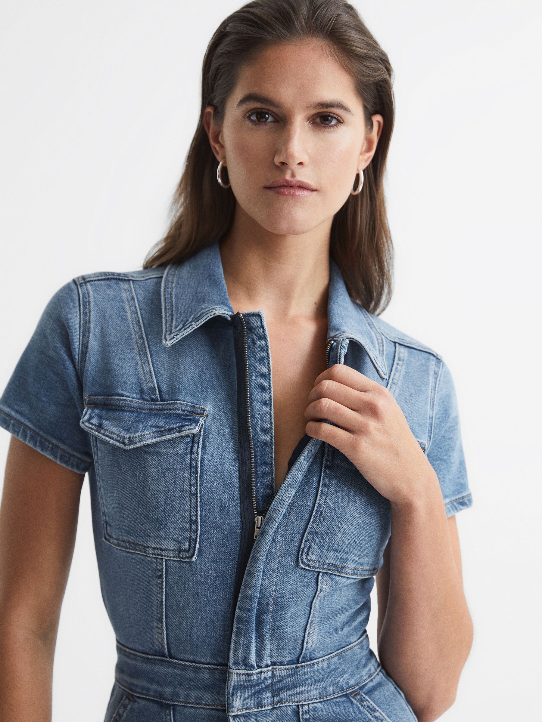 Good American Denim Jumpsuit in Mid Blue - Image 4 of 8