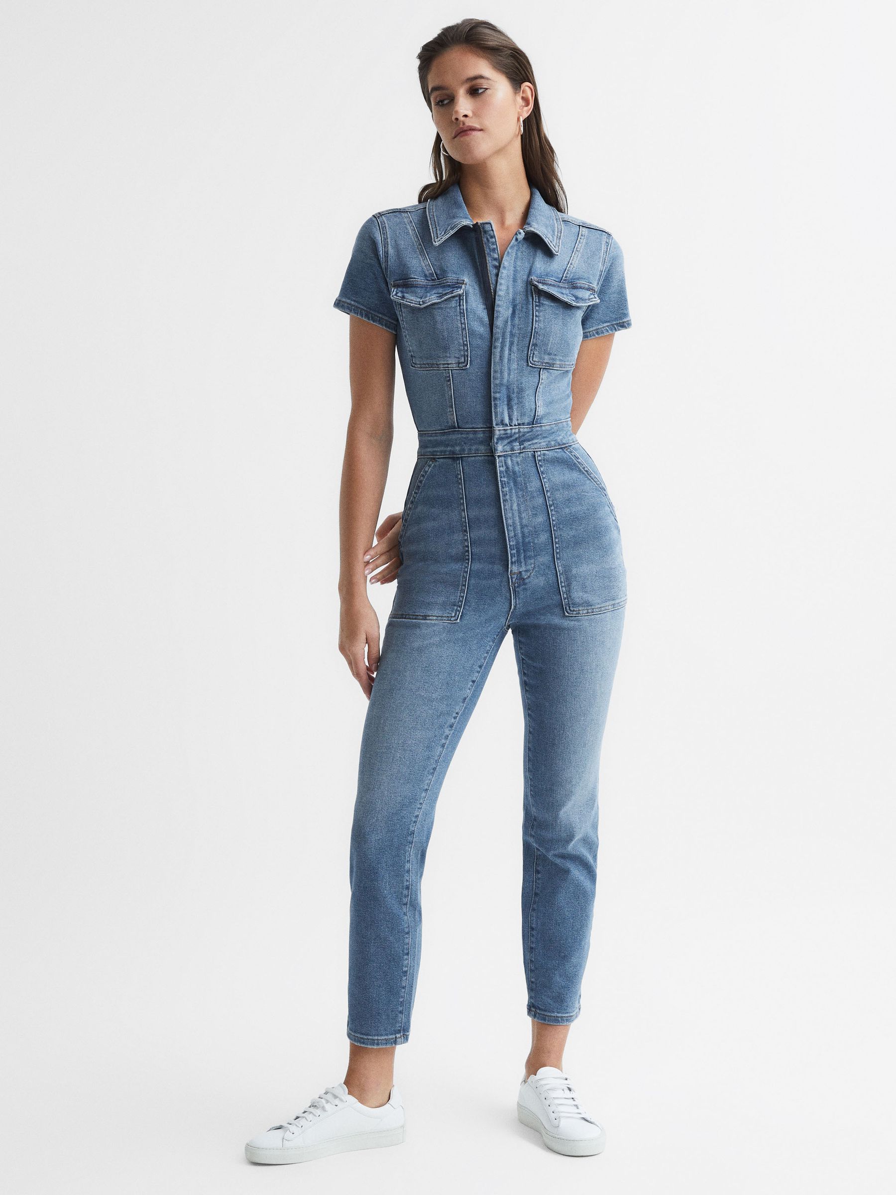 Good American Denim Jumpsuit in Mid Blue - Image 6 of 8