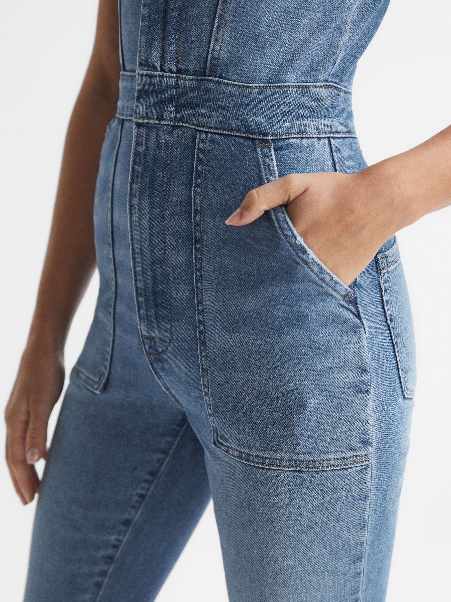 Good American Denim Jumpsuit in Mid Blue - Image 7 of 8