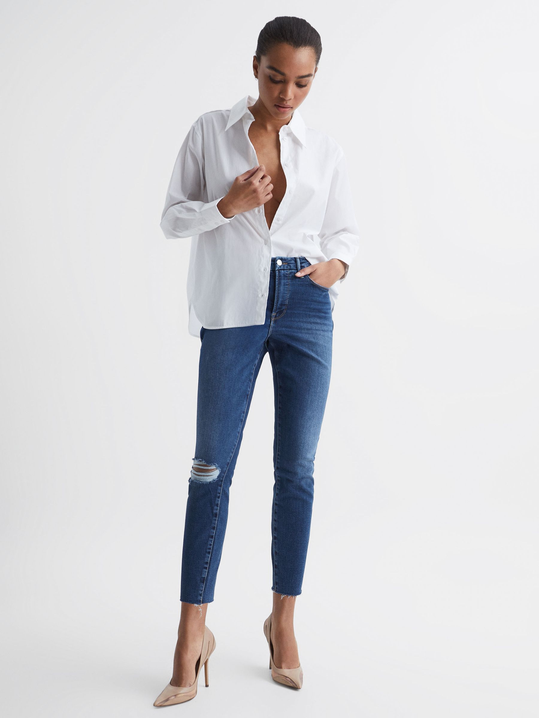 Cropped Skinny Jeans in Dark Blue - Image 1 of 7