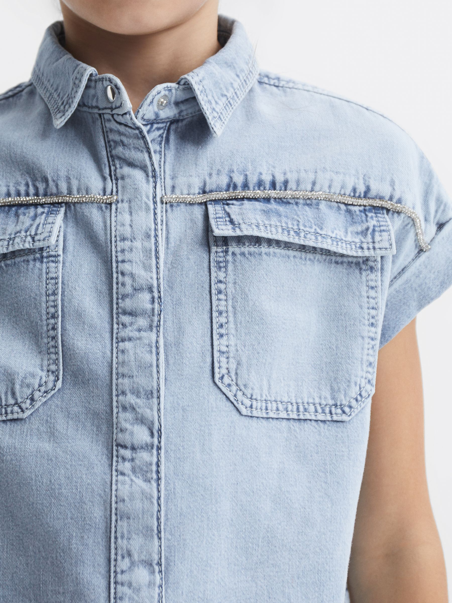 Junior Denim Crop Top in Mid Blue - Image 4 of 6