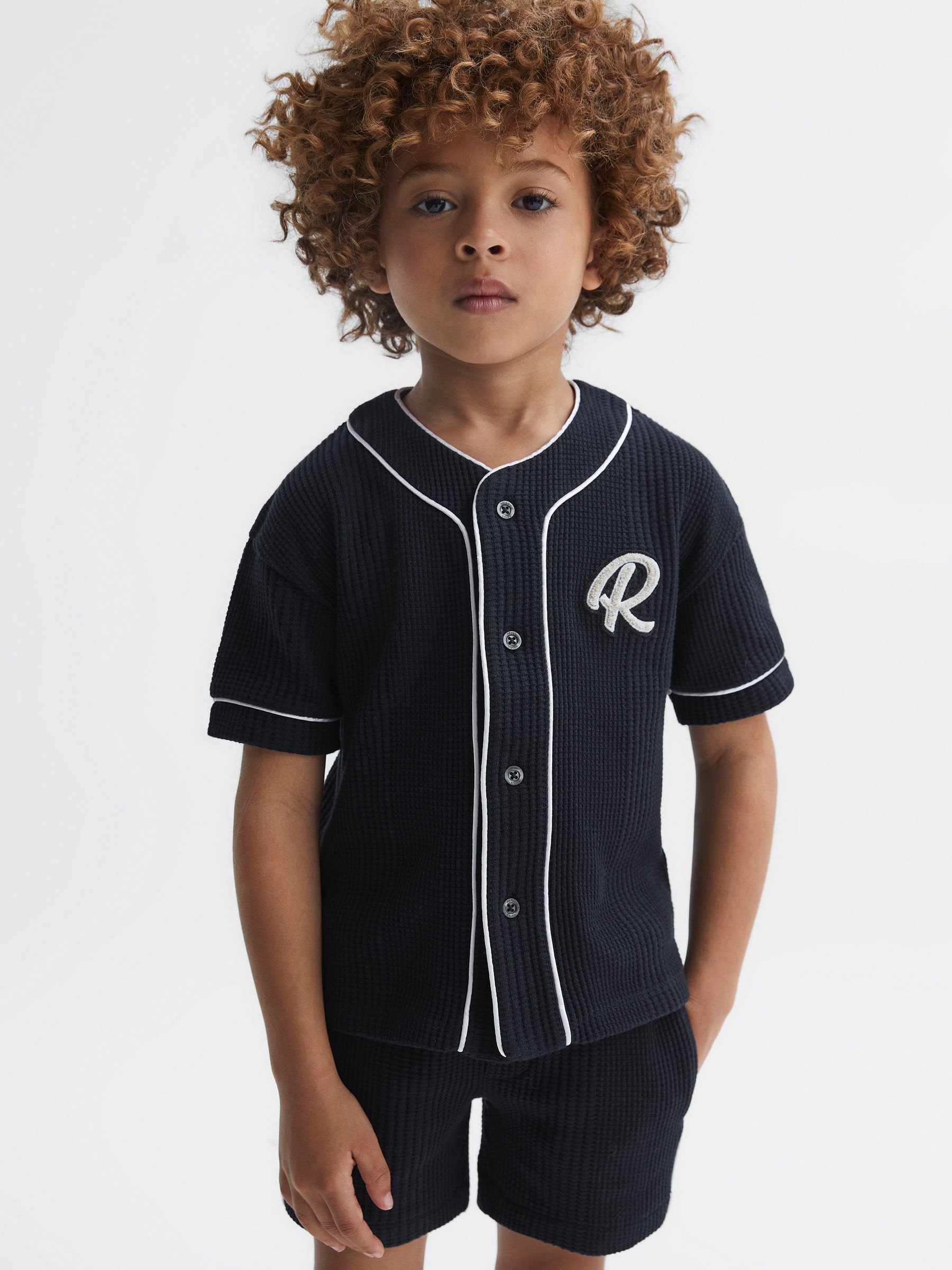 Senior Textured Collarless Shirt in Navy - Image 3 of 6