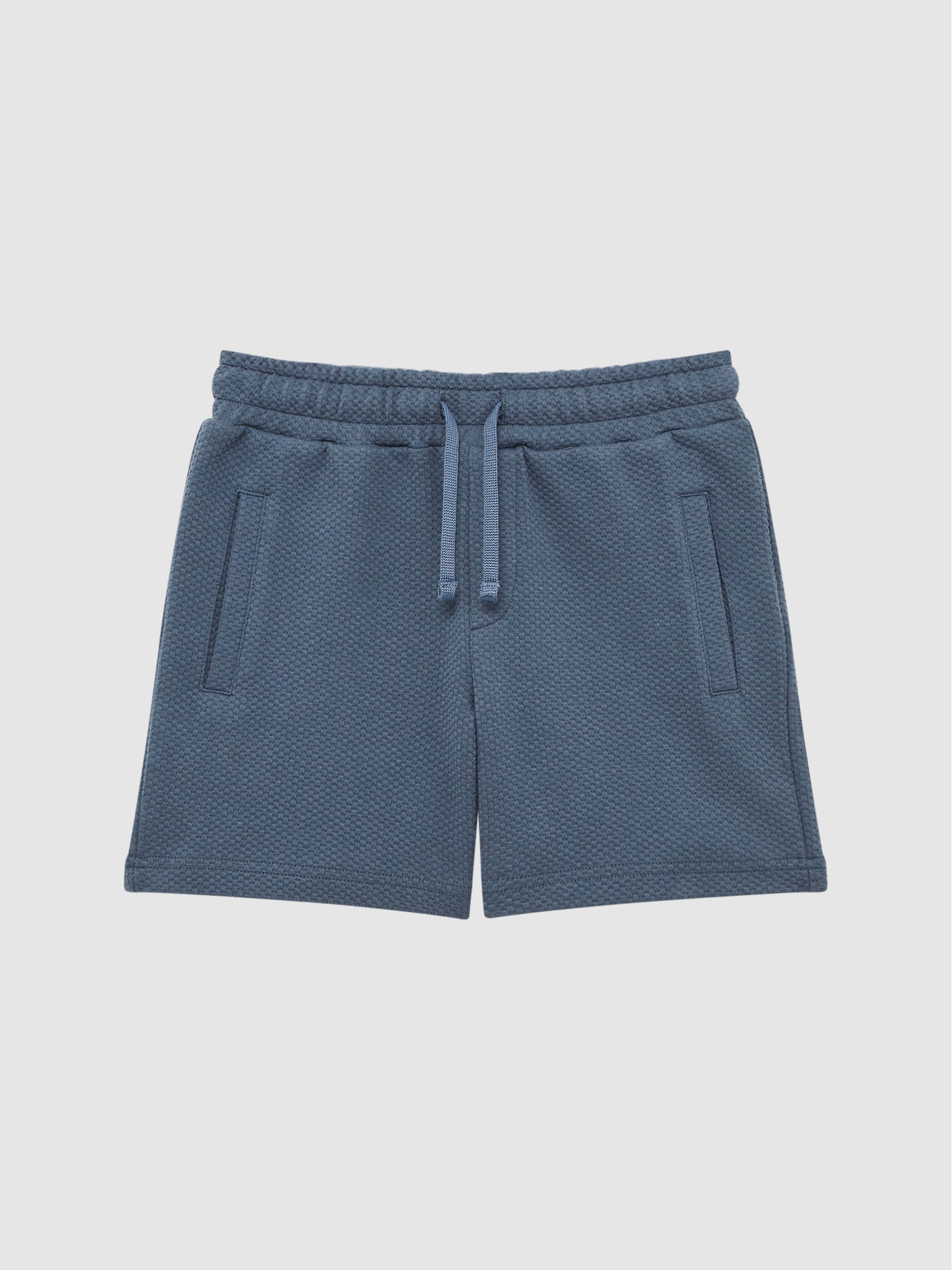 Slim Fit Textured Drawstring Shorts in Airforce Blue - Image 2 of 6 Slim Fit Textured Drawstring Shorts in Airforce Blue - Image 2 of 6